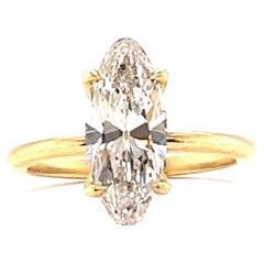 GIA Antique Moval Cut Diamond 18 Karat Gold Solitaire Engagement Ring