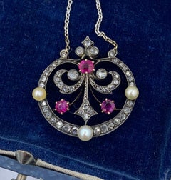 GIA Antique Pigeon Blood Burmese Burma Ruby Rose Cut Diamond Necklace French