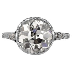 GIA Antique Vintage 1910s 3.50ct Old Euro Diamond Engagement Platinum Ring