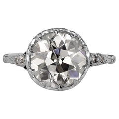 GIA Antiker Vintage 1910er Jahre 3::50ct Old Euro Diamant Verlobungsring Platin