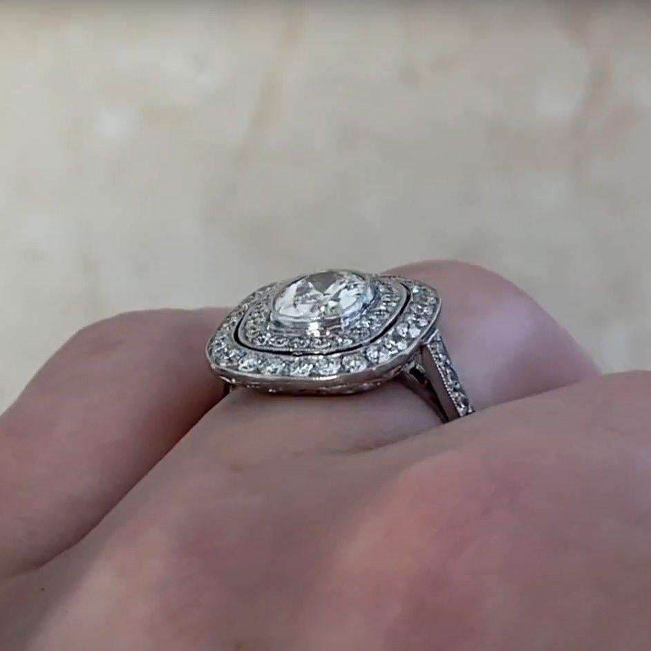 (GIA Approx. 1.00-Carats Cushion Cut Diamond Double Halo Ring, H Color, Platinum Excellent état - En vente à New York, NY