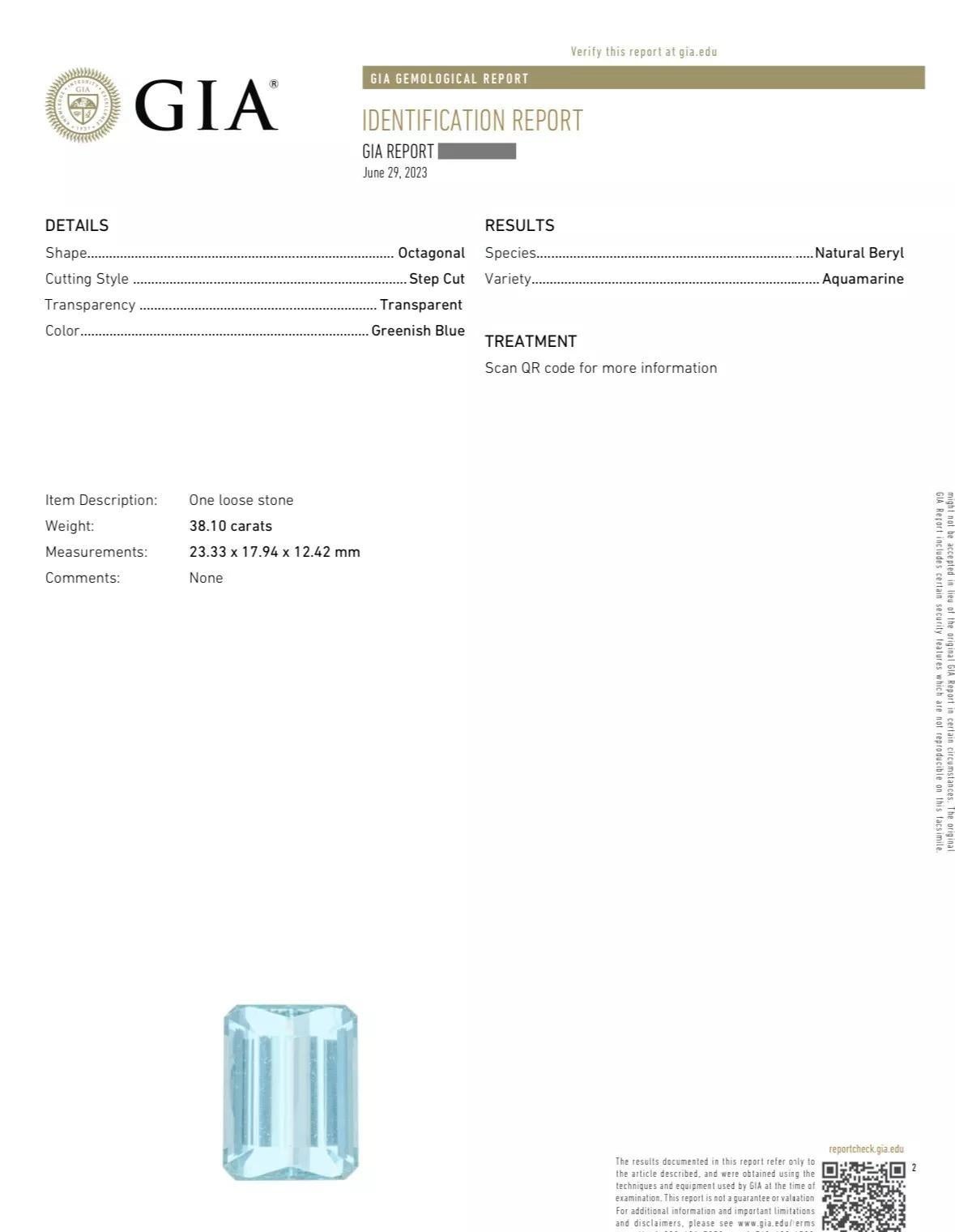 Emerald Cut GIA Aquamarine 38.10 ct and Diamond Vintage Bracelet in Platinum and White Gold For Sale