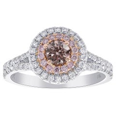 GIA Argyle Fancy Brownish Pink Round Diamond Double Halo Ring