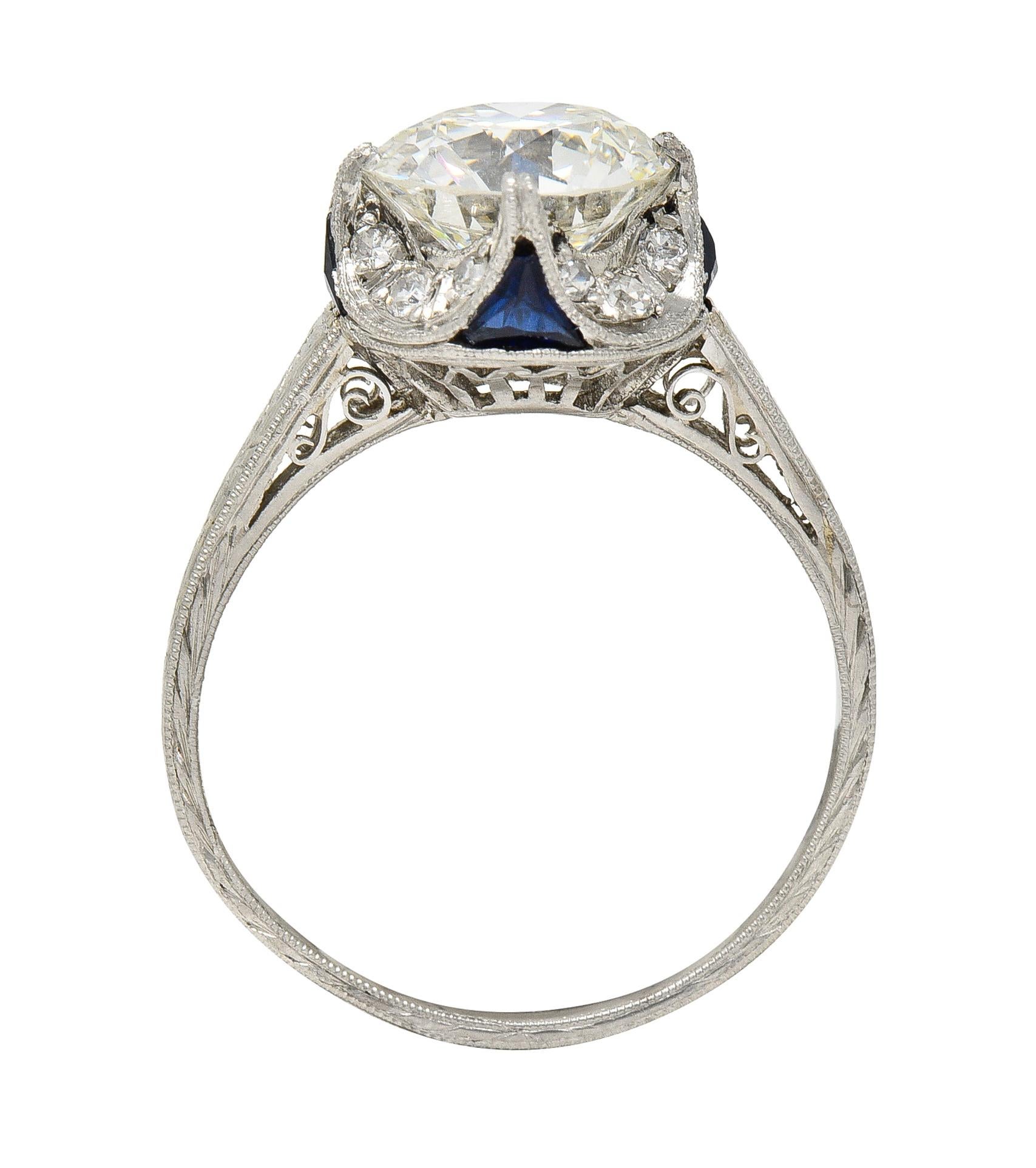 GIA Art Deco 2.95 Carats Diamond Platinum Scrolling Crescent Engagement Ring 5