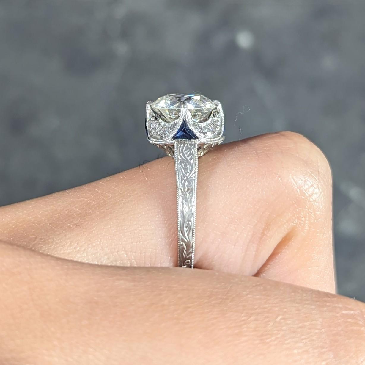 GIA Art Deco 2.95 Carats Diamond Platinum Scrolling Crescent Engagement Ring 7