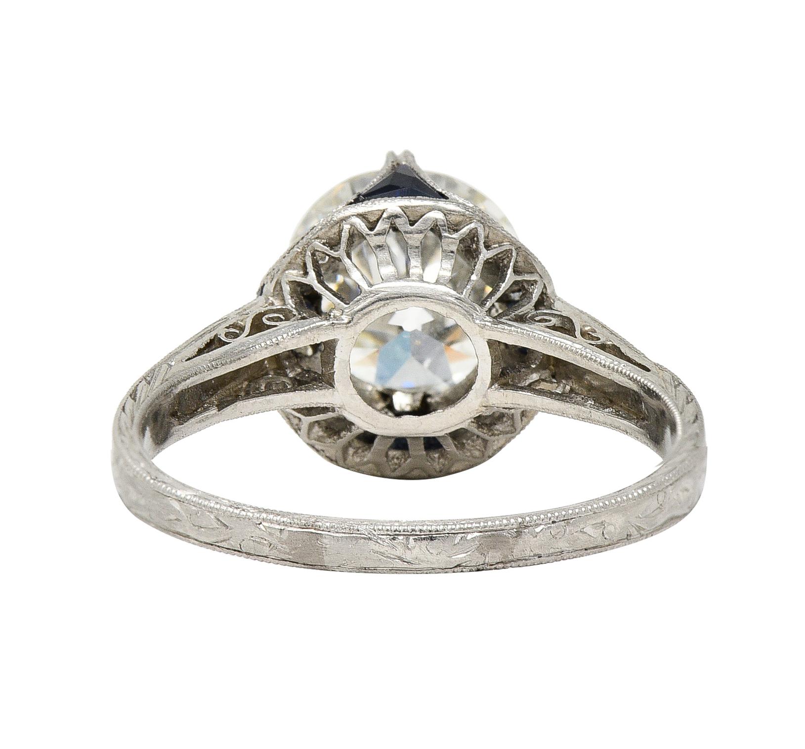 Women's or Men's GIA Art Deco 2.95 Carats Diamond Platinum Scrolling Crescent Engagement Ring