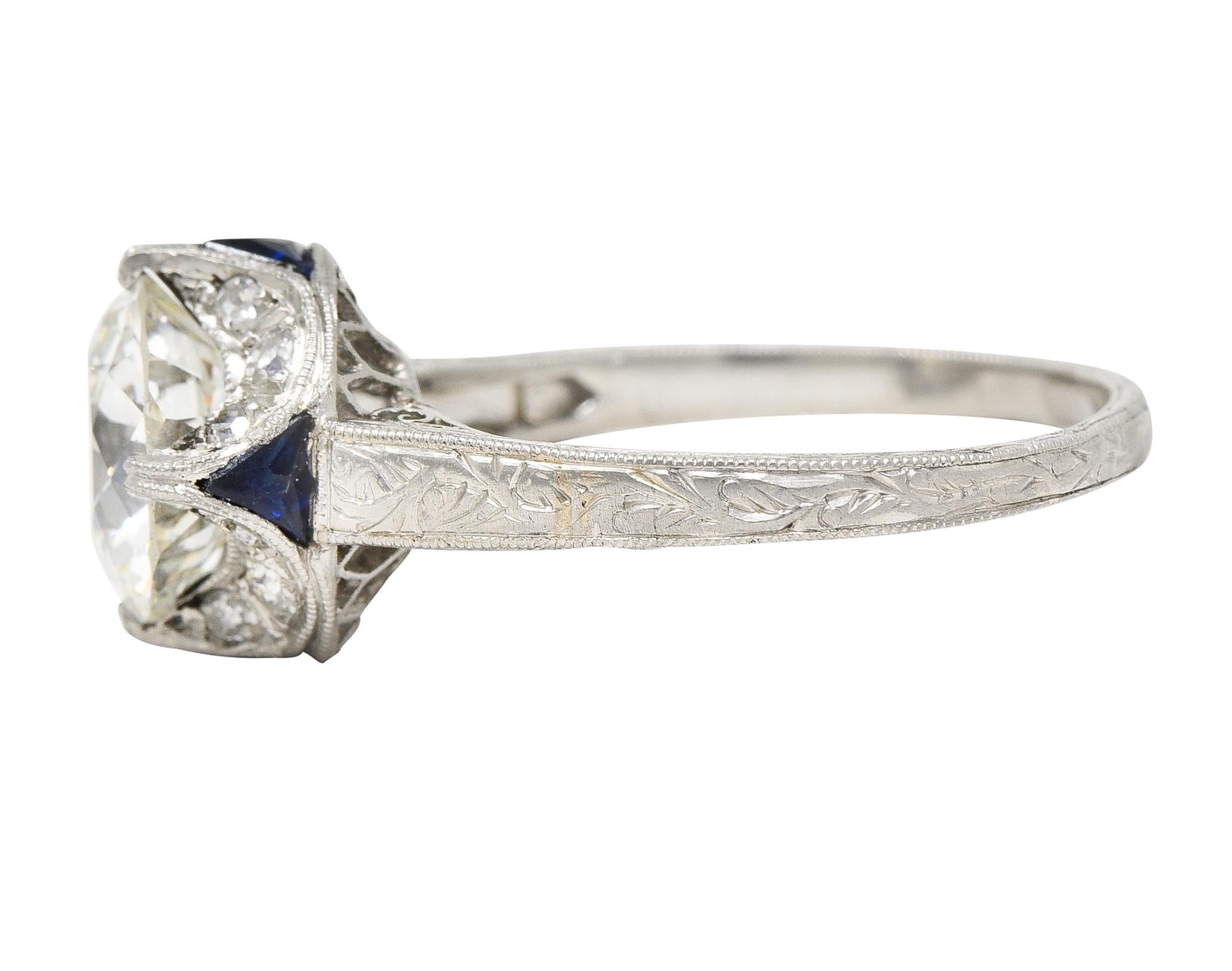 GIA Art Deco 2.95 Carats Diamond Platinum Scrolling Crescent Engagement Ring 1