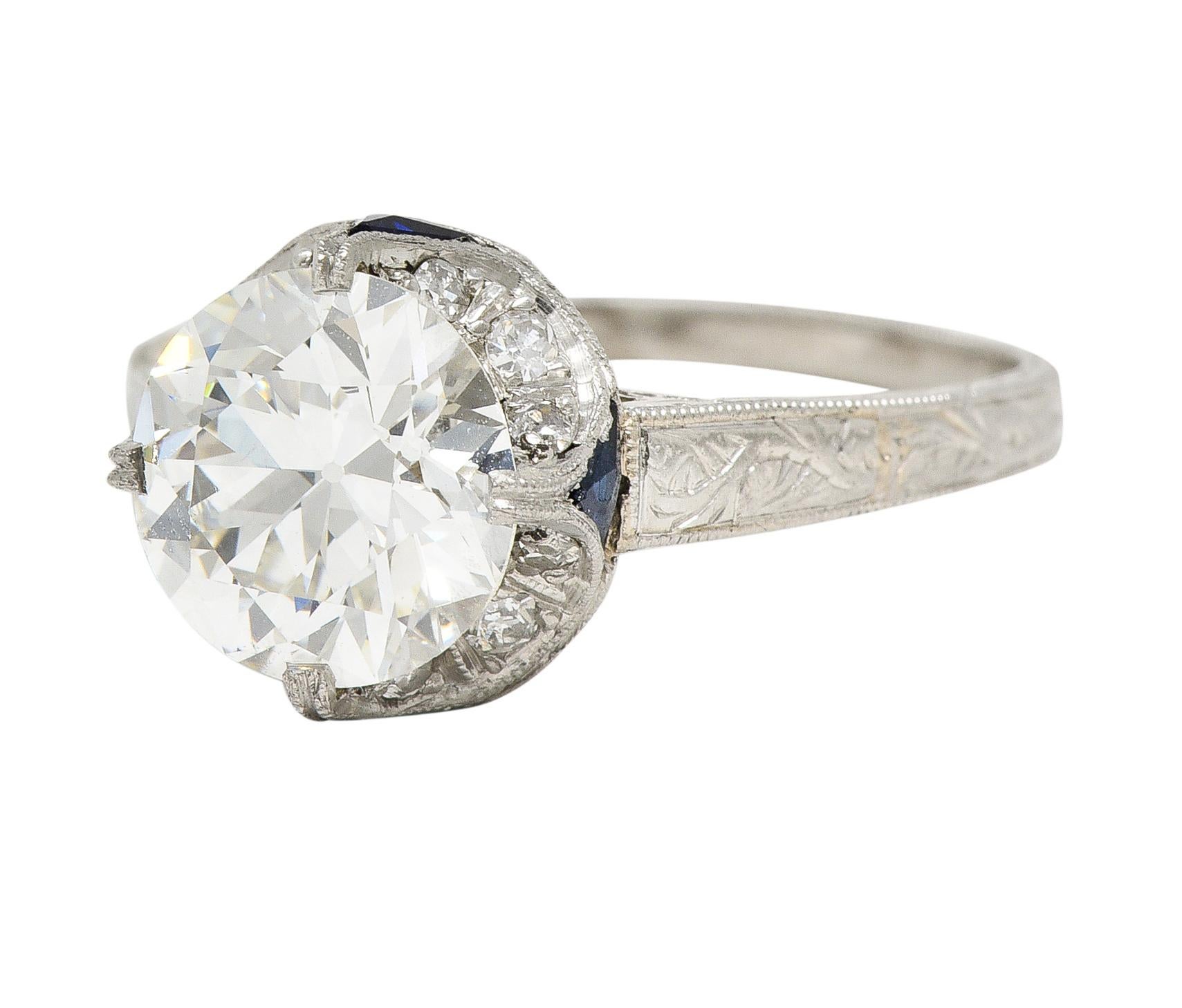 GIA Art Deco 2.95 Carats Diamond Platinum Scrolling Crescent Engagement Ring 2