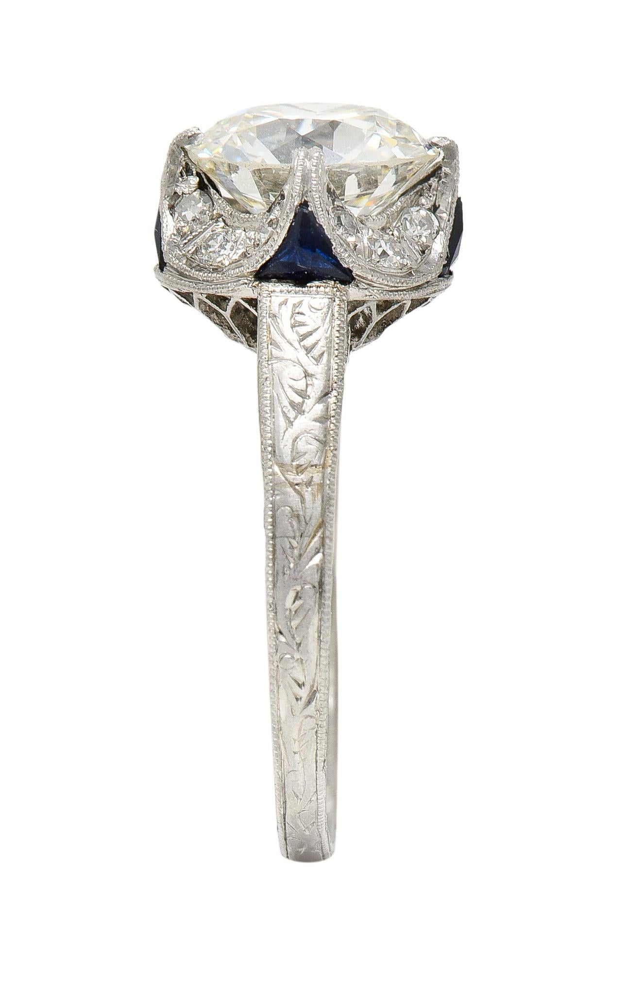 GIA Art Deco 2.95 Carats Diamond Platinum Scrolling Crescent Engagement Ring 4