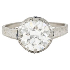 GIA Art Deco 2.95 Carats Diamond Platinum Scrolling Crescent Engagement Ring