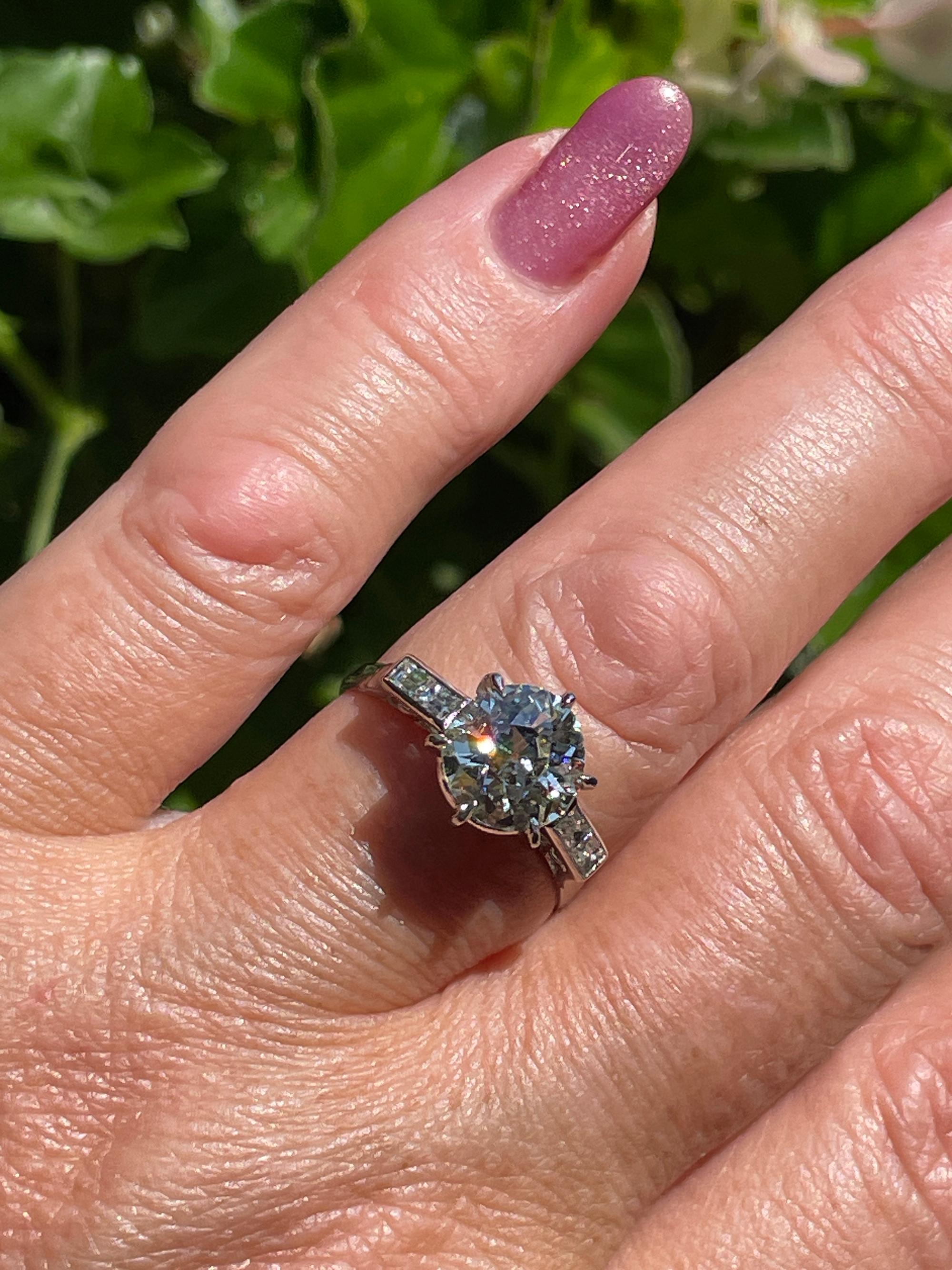 GIA Art Deco 3.24ctw Old European Diamond Engagement Antique Platinum Ring For Sale 6