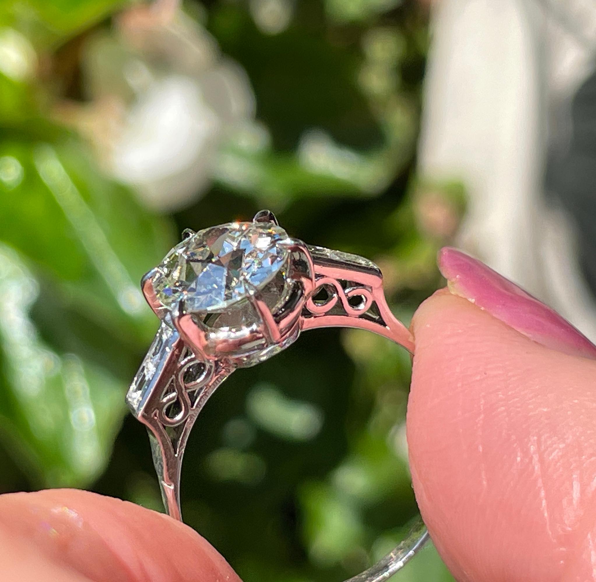 GIA Art Deco 3.24ctw Old European Diamond Engagement Antique Platinum Ring For Sale 9