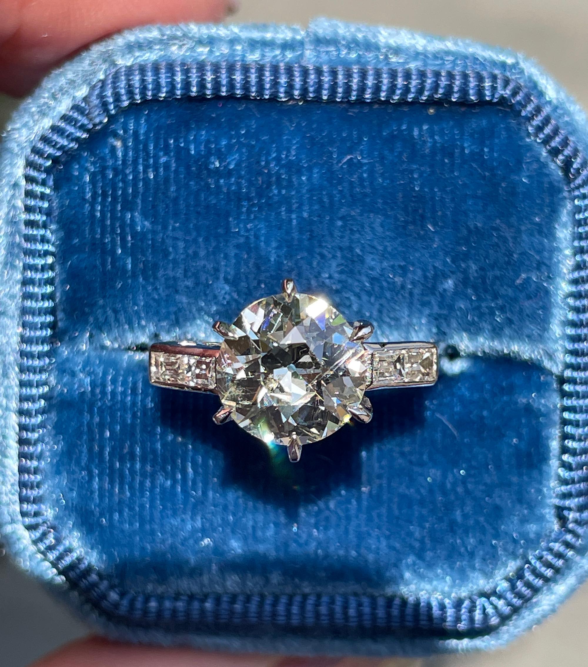 GIA Art Deco 3.24ctw Old European Diamond Engagement Antique Platinum Ring For Sale 10