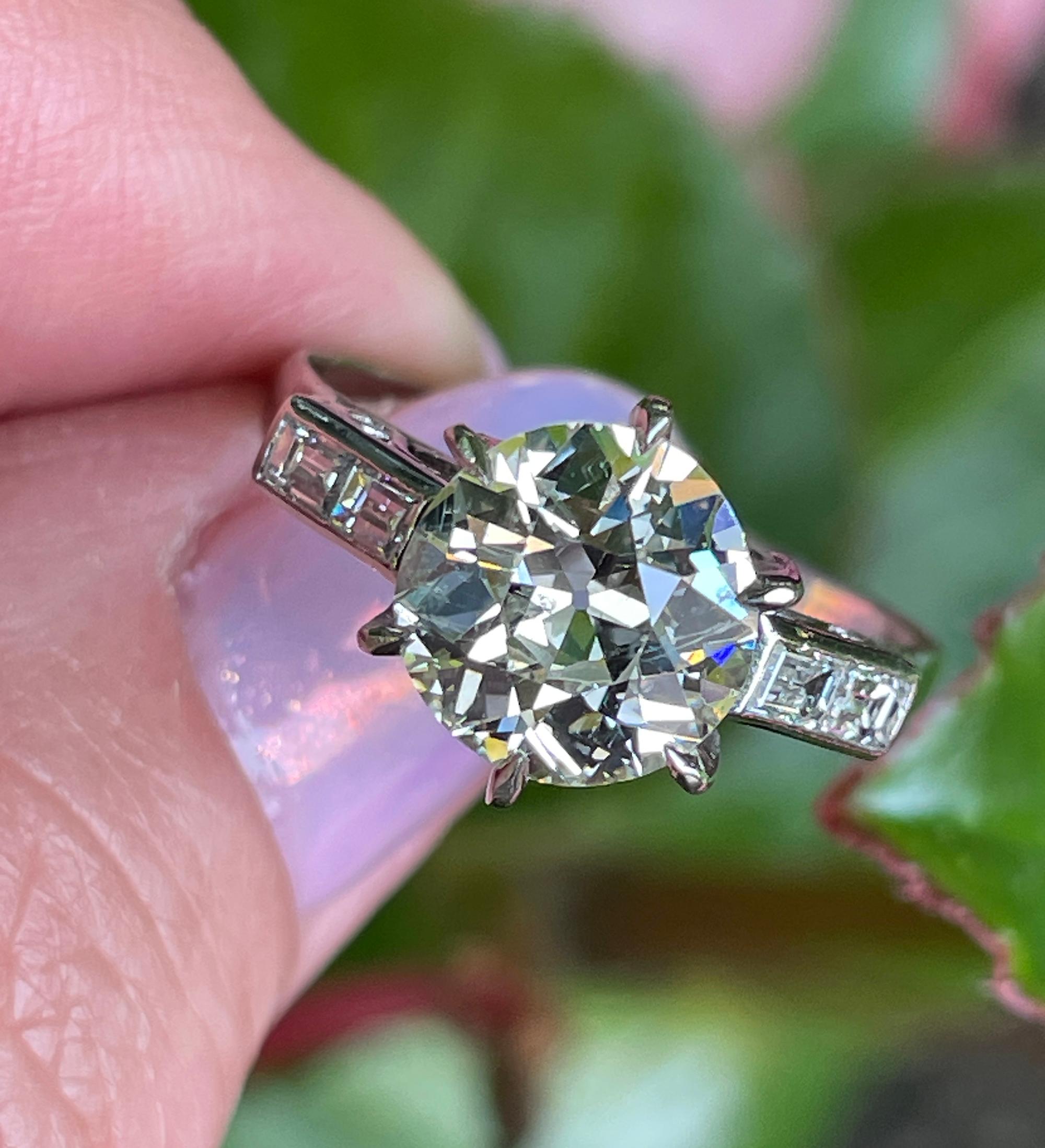 GIA Art Deco 3.24ctw Old European Diamond Engagement Antique Platinum Ring For Sale 11