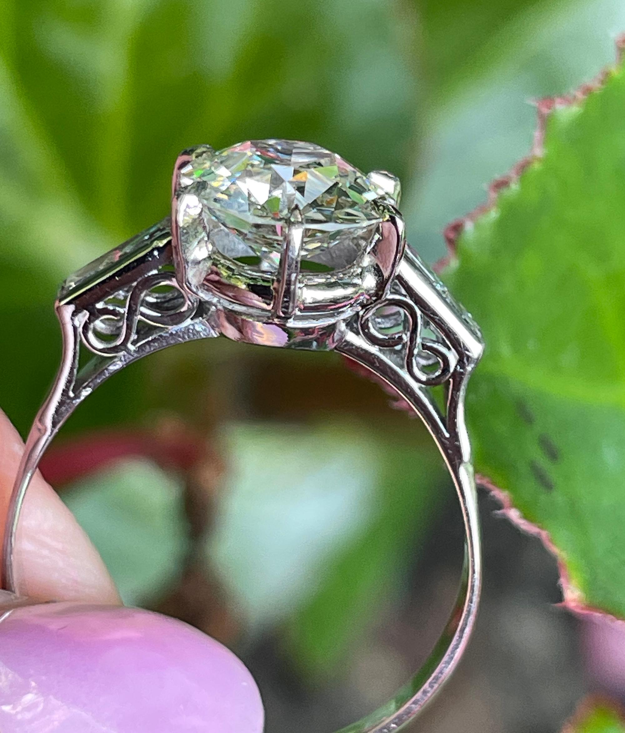 GIA Art Deco 3.24ctw Old European Diamond Engagement Antique Platinum Ring For Sale 12