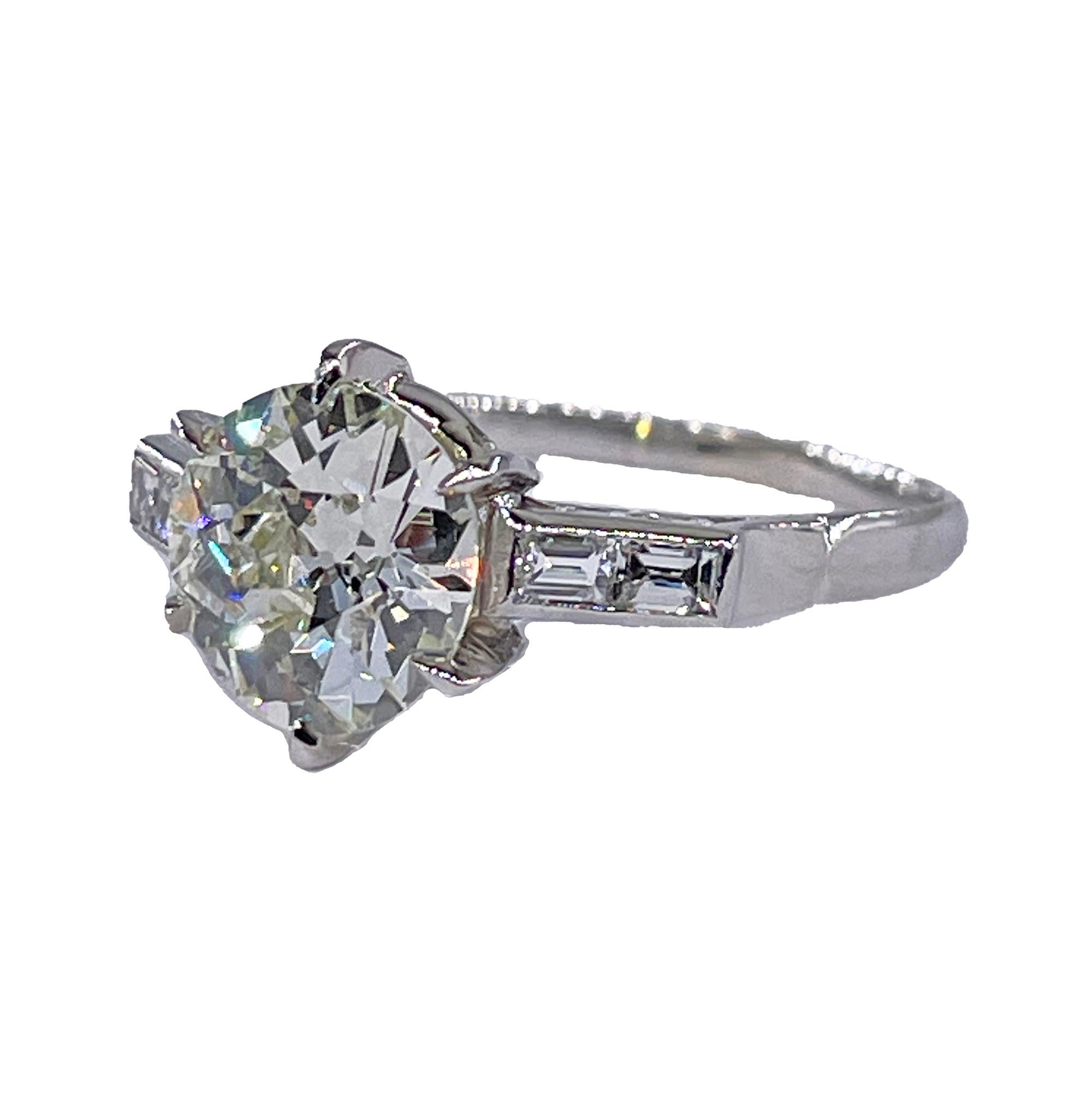 GIA Art Deco 3.24ctw Old European Diamond Engagement Antique Platinum Ring In Good Condition For Sale In New York, NY