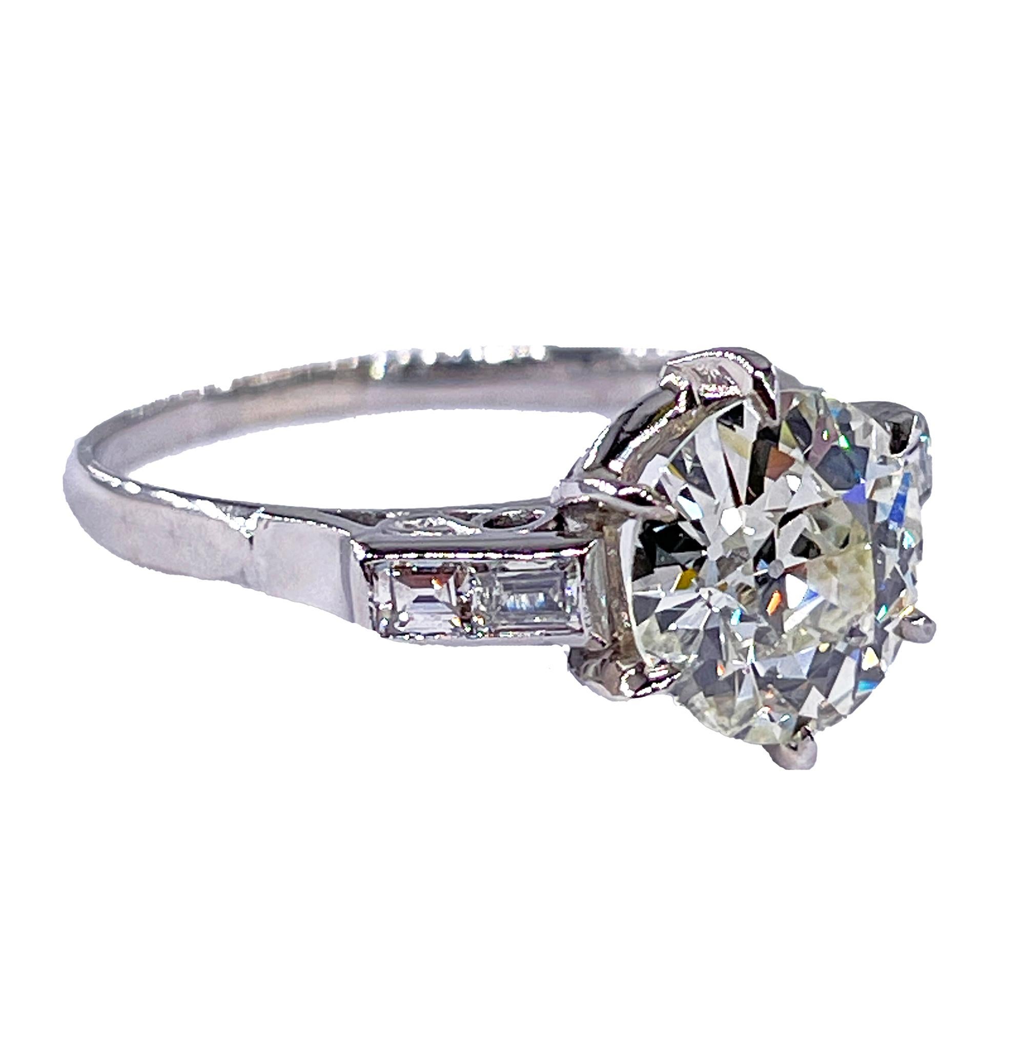 Women's GIA Art Deco 3.24ctw Old European Diamond Engagement Antique Platinum Ring For Sale