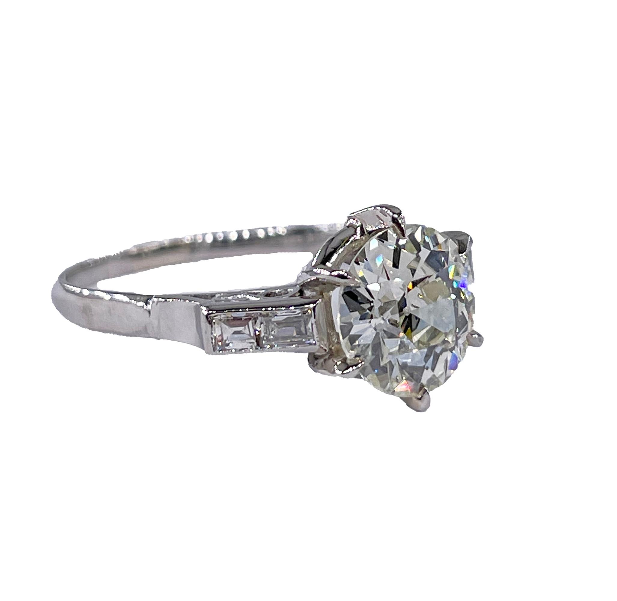 GIA Art Deco 3.24ctw Old European Diamond Engagement Antique Platinum Ring For Sale 1