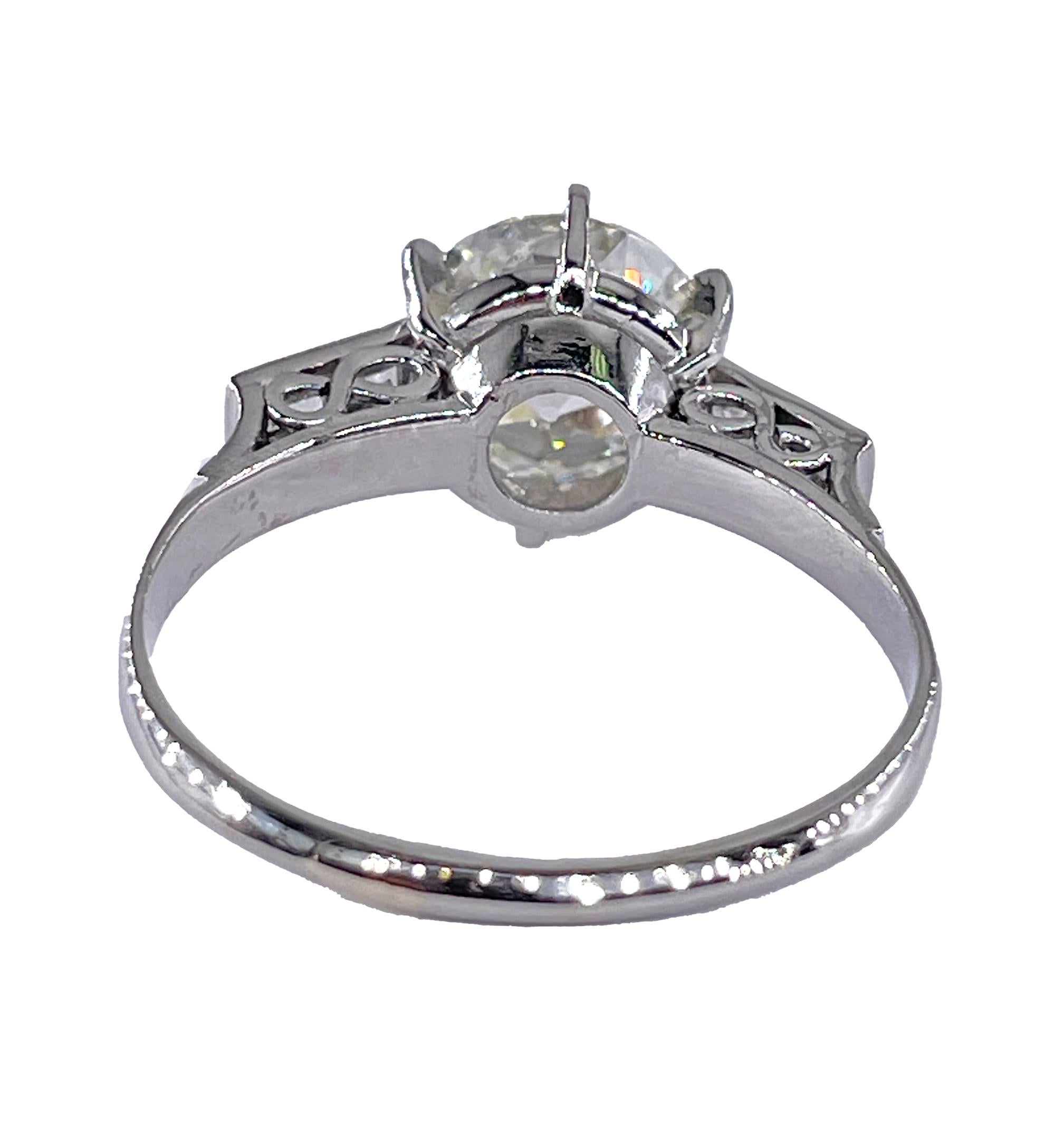 GIA Art Deco 3.24ctw Old European Diamond Engagement Antique Platinum Ring For Sale 3