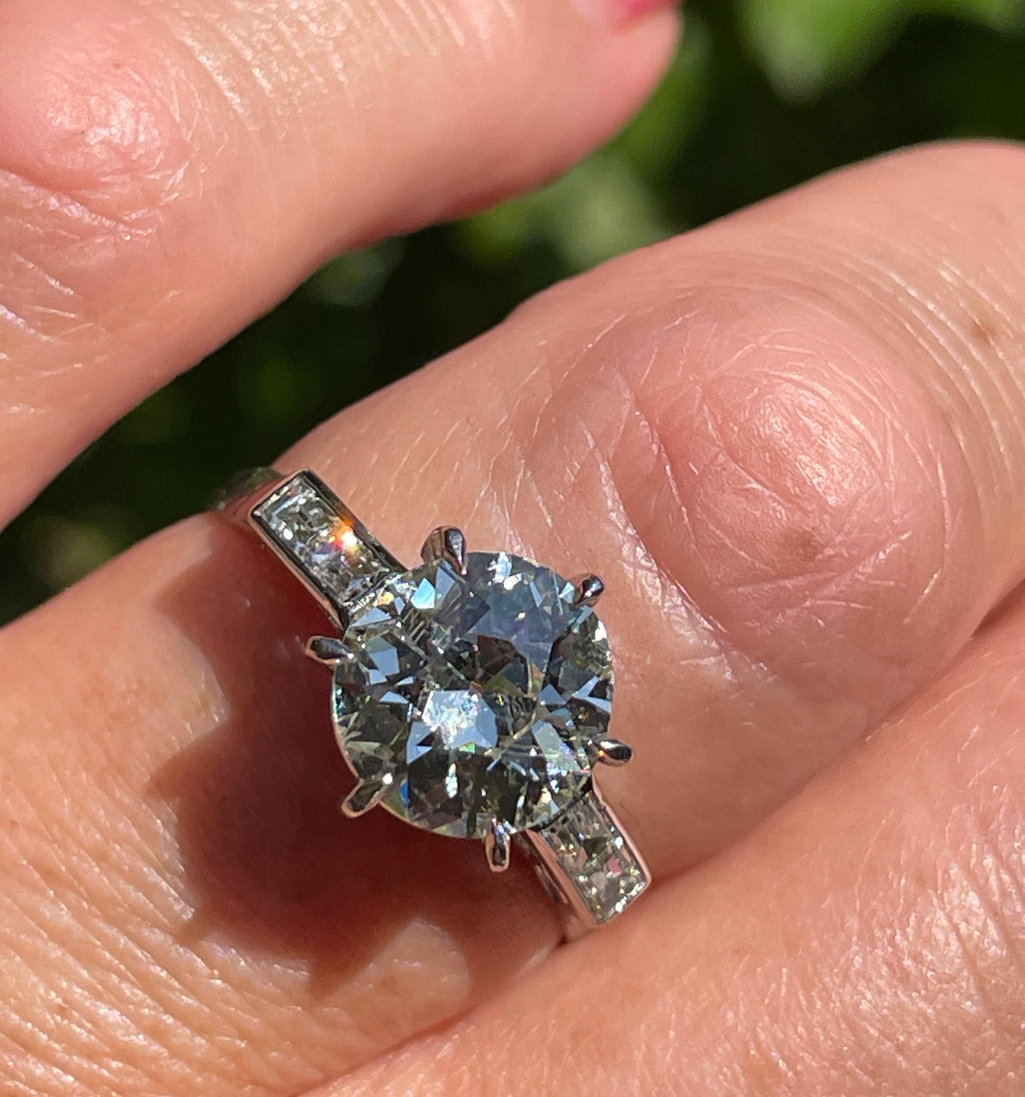 GIA Art Deco 3.24ctw Old European Diamond Engagement Antique Platinum Ring For Sale 4