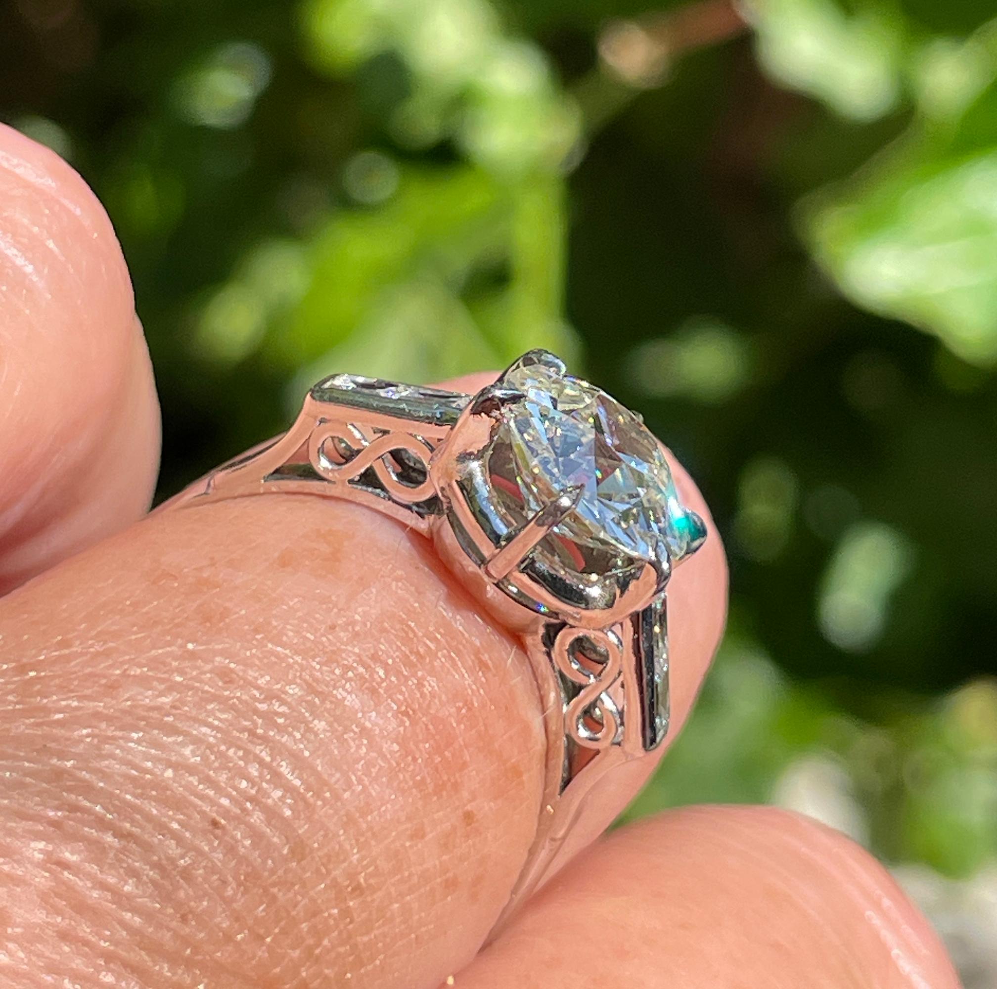 GIA Art Deco 3.24ctw Old European Diamond Engagement Antique Platinum Ring For Sale 5