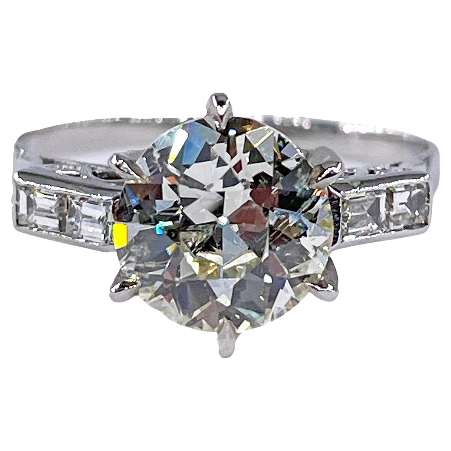 GIA Art Deco 3.24ctw Old European Diamond Engagement Antique Platinum Ring