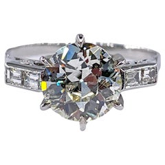 GIA Art Deco 3,24ctw Verlobungsring aus antikem Platin mit alteuropäischem Diamanten
