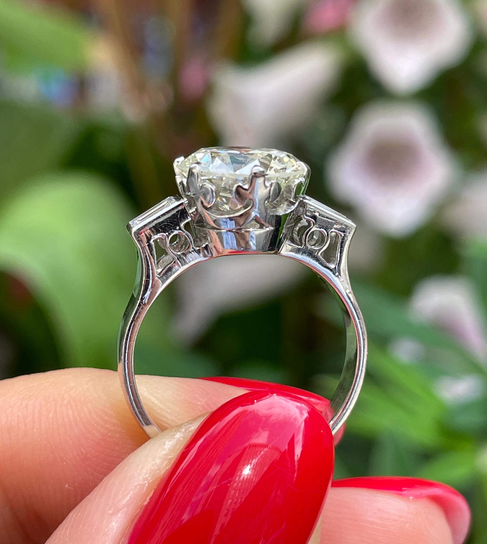 GIA Art Deco 3.55ct Old European Diamond Engagement Antique Platinum Ring 9