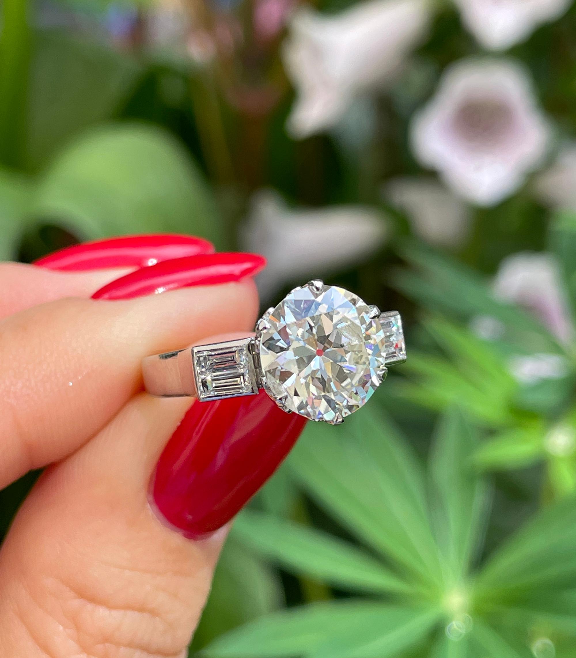 GIA Art Deco 3.55ct Old European Diamond Engagement Antique Platinum Ring 10