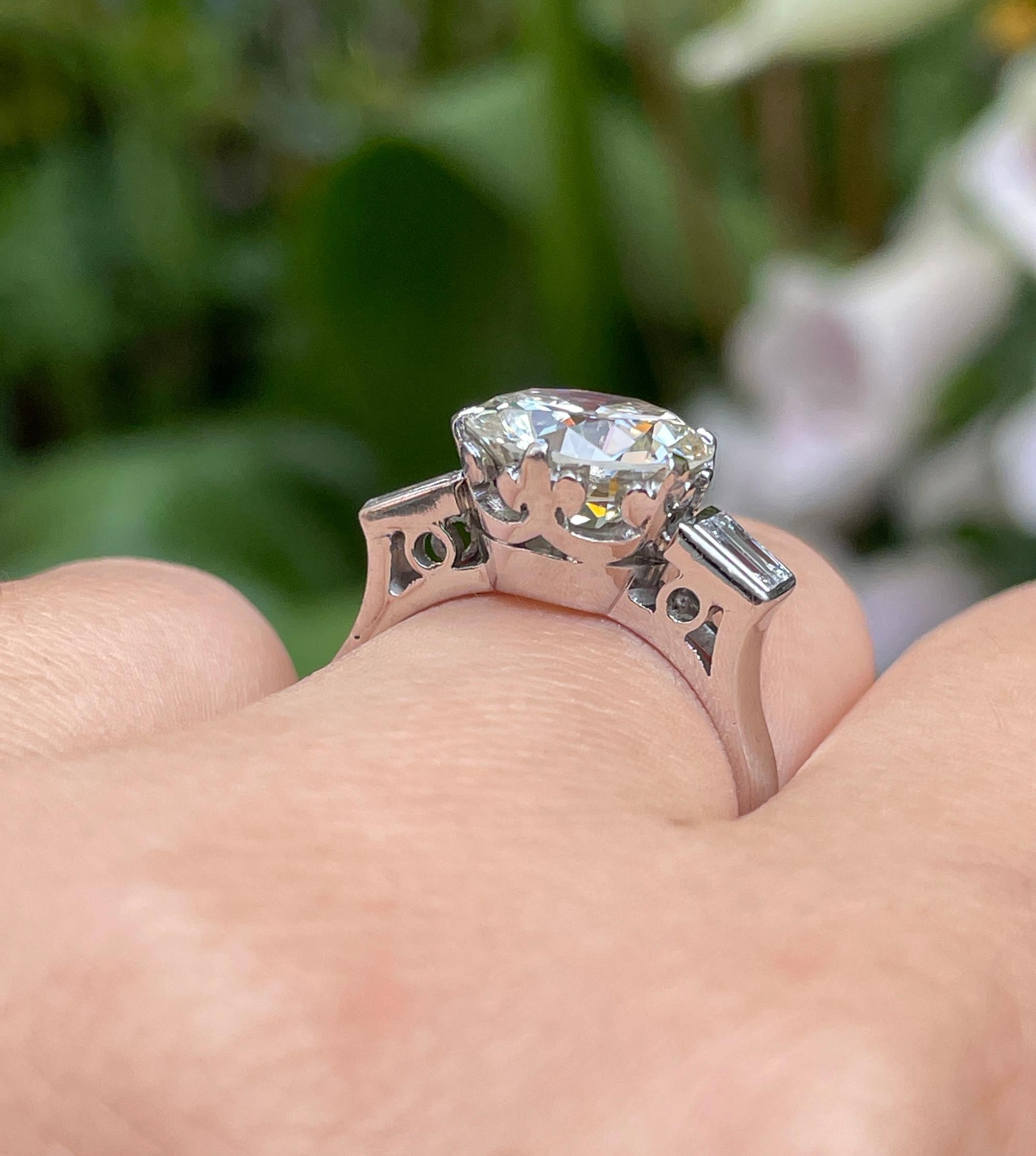 GIA Art Deco 3.55ct Old European Diamond Engagement Antique Platinum Ring 2