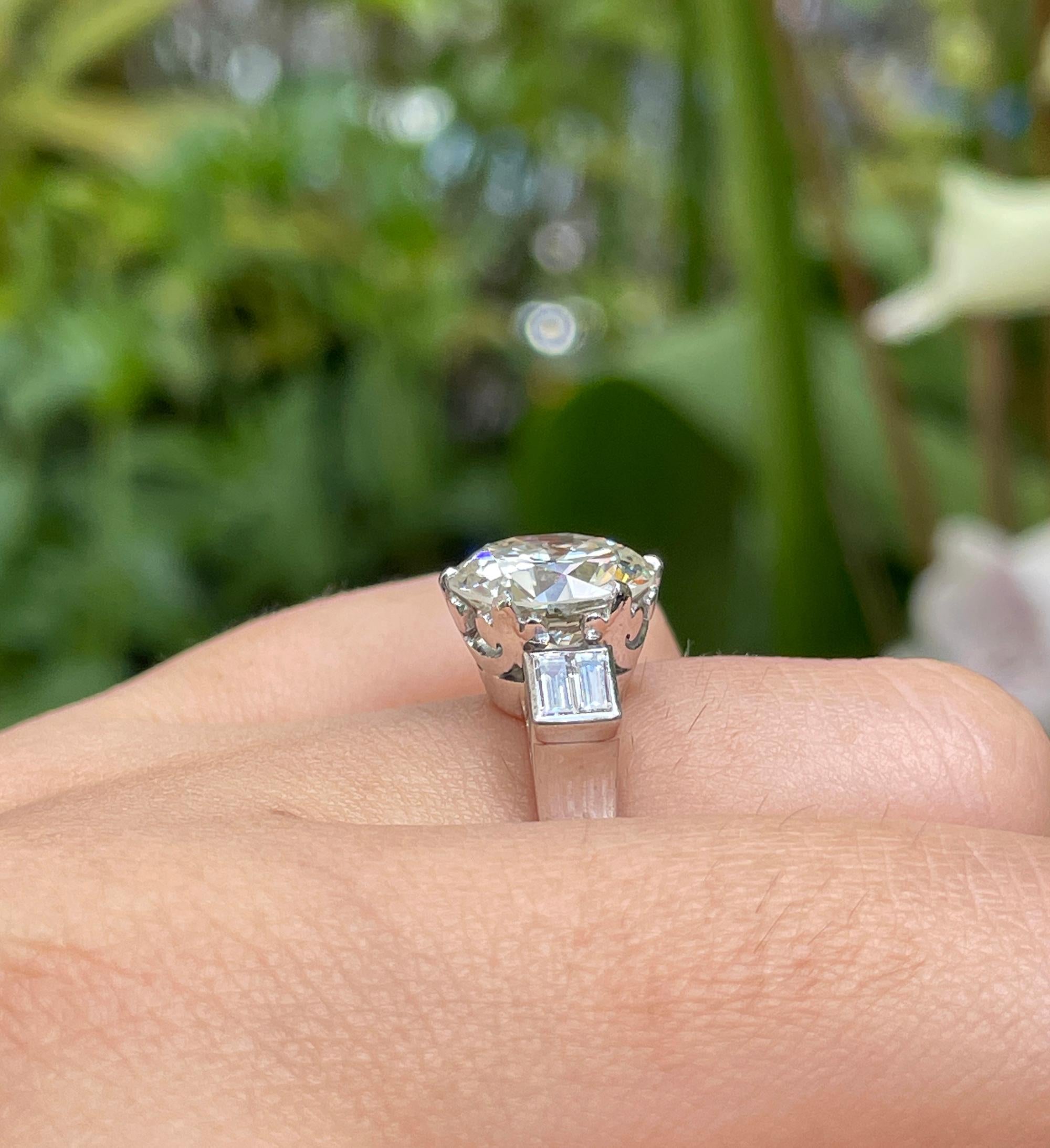 GIA Art Deco 3.55ct Old European Diamond Engagement Antique Platinum Ring 3