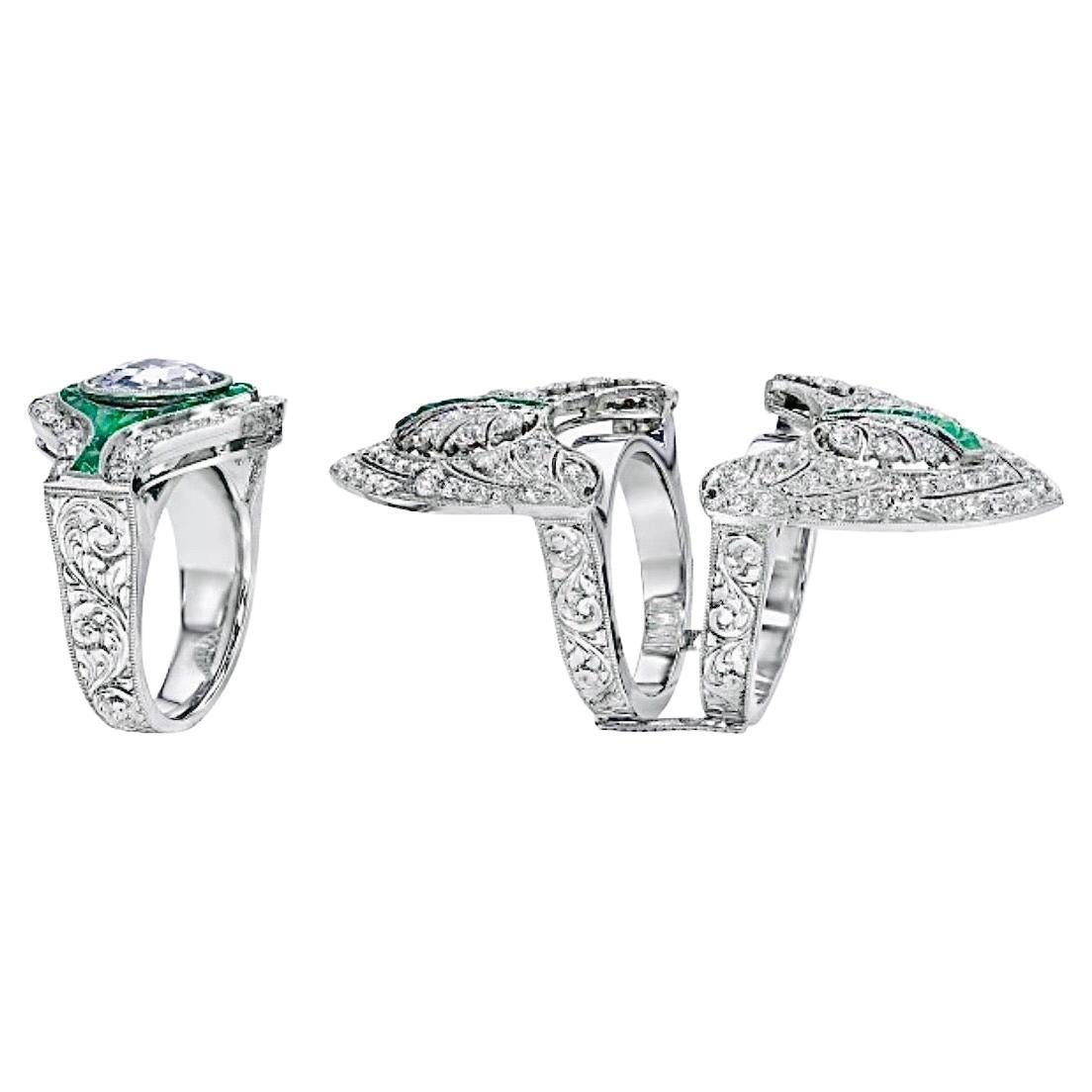 GIA Art déco-Diamant- und Smaragd  Brosche Ring für Damen oder Herren