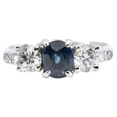 Antique GIA Art Deco No Heat Sapphire & Diamond Three Stone Ring in Platinum 1.80ctw