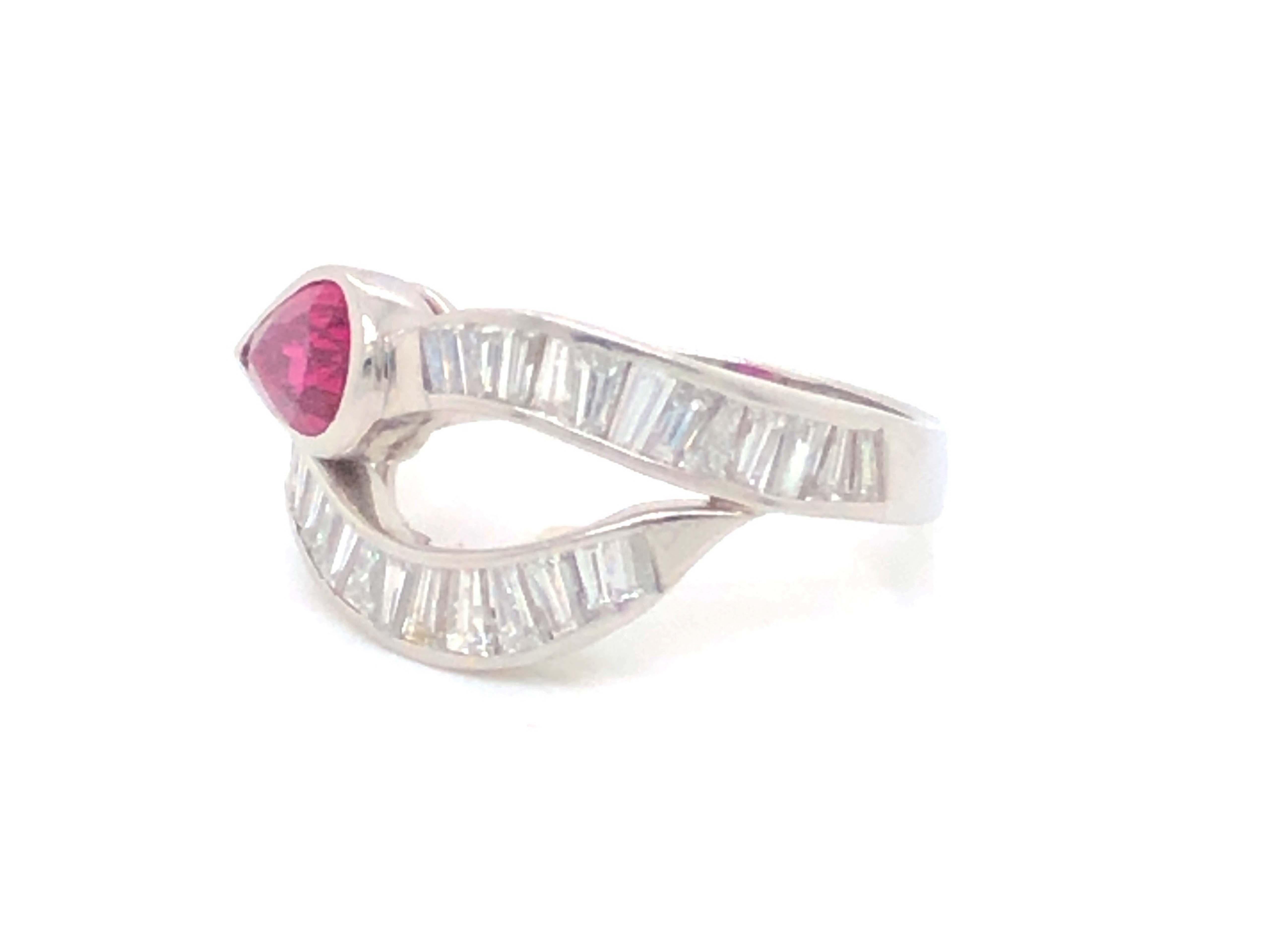 Women's or Men's GIA Art Deco Red Ruby and Diamond Ring in Platinum For Sale