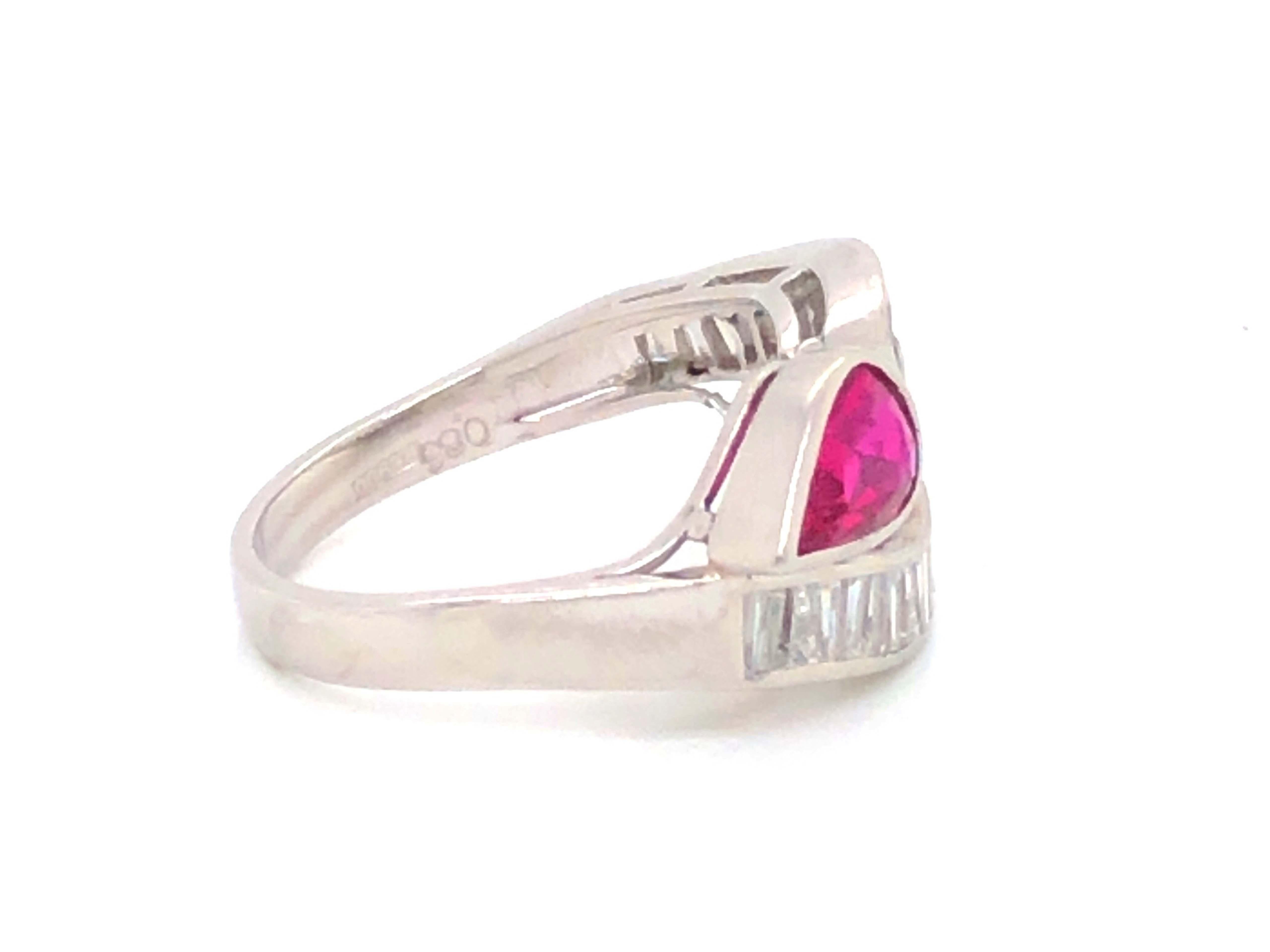 GIA Art Deco Red Ruby and Diamond Ring in Platinum For Sale 1
