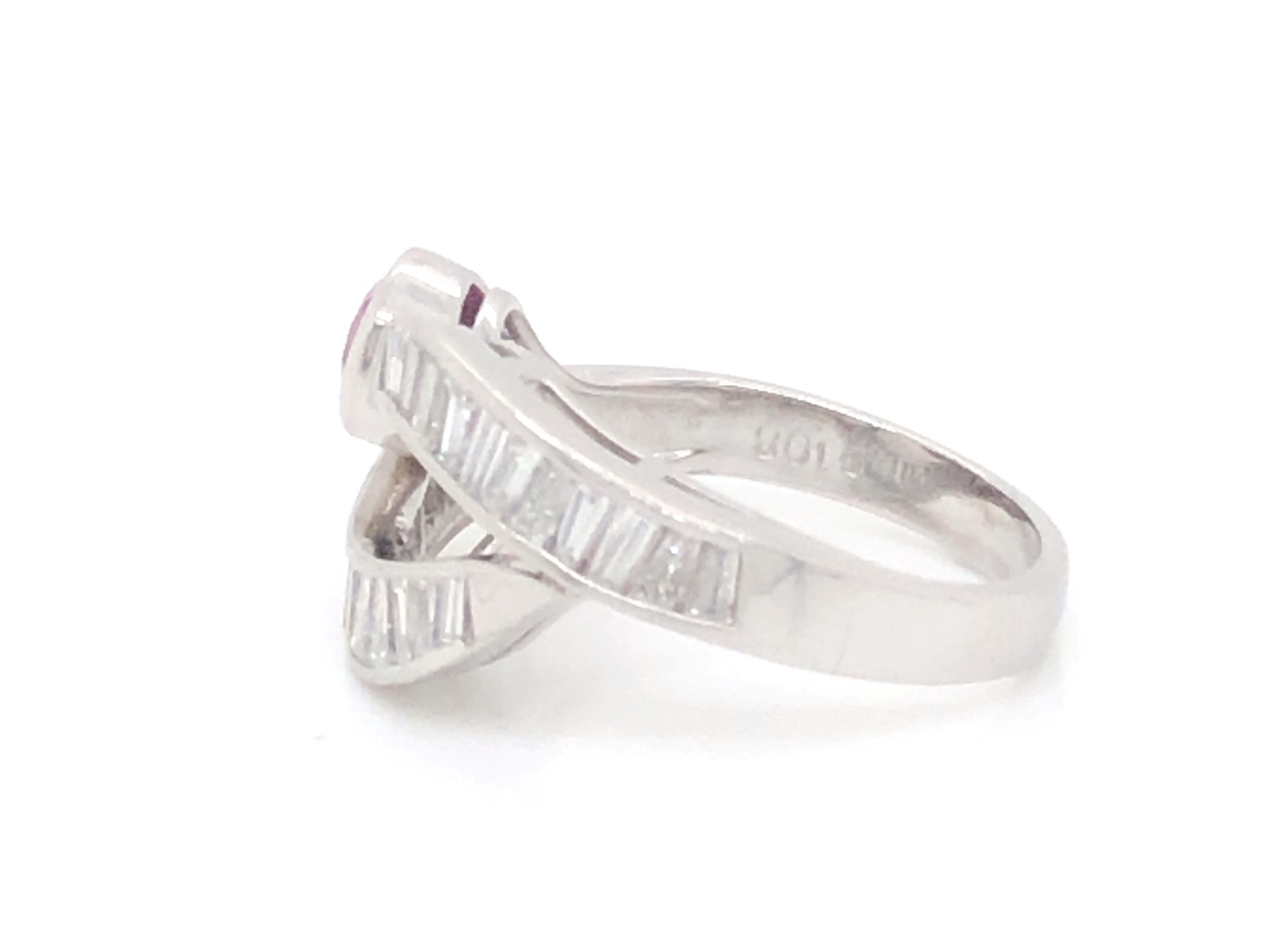 GIA Art Deco Red Ruby and Diamond Ring in Platinum For Sale 2