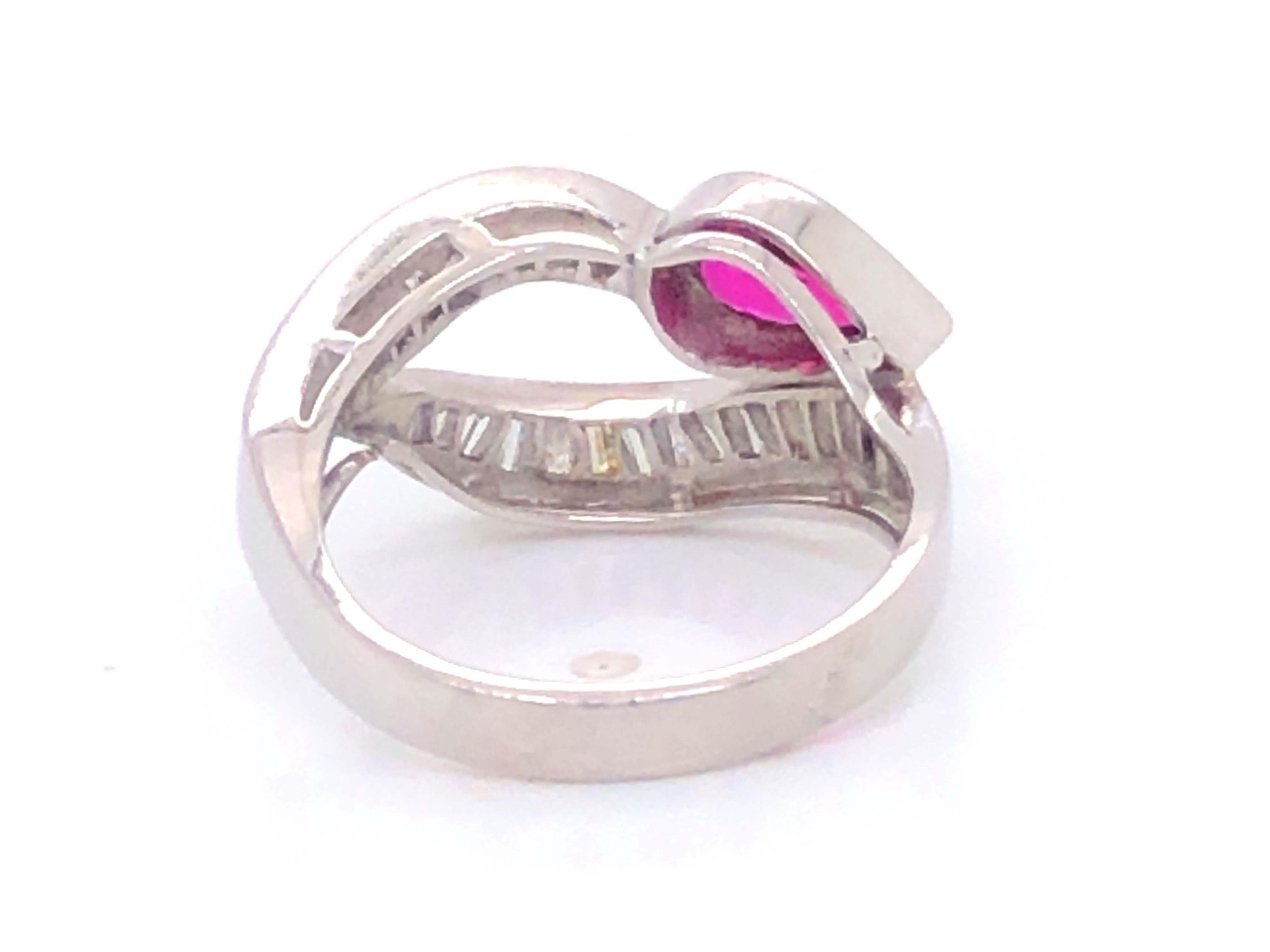 GIA Art Deco Red Ruby and Diamond Ring in Platinum For Sale 3