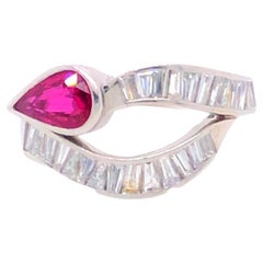 GIA Art Deco Red Ruby and Diamond Ring in Platinum