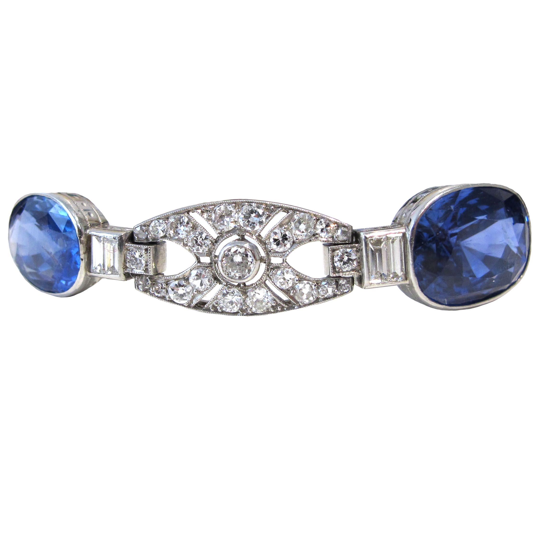Art Déco Bracciale tennis con zaffiri e diamanti Art Deco GIA in vendita