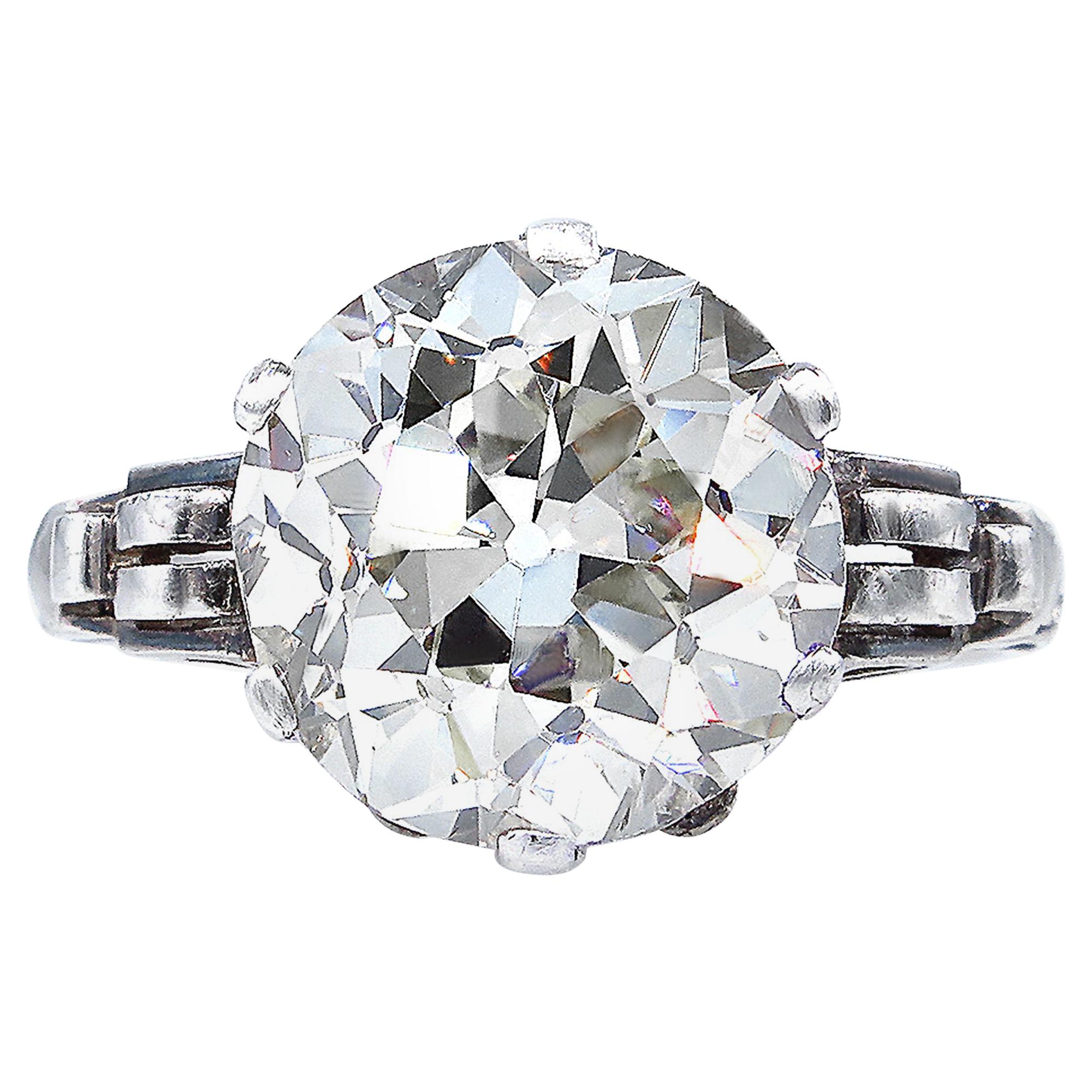 Bague de fiançailles ancienne Art nouveau en diamant taille vieille mine de 4,57 carats certifié GIA
