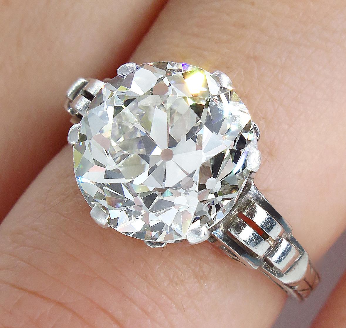 Bague de fiançailles ancienne Art nouveau en diamant taille vieille mine de 4,57 carats certifié GIA 6