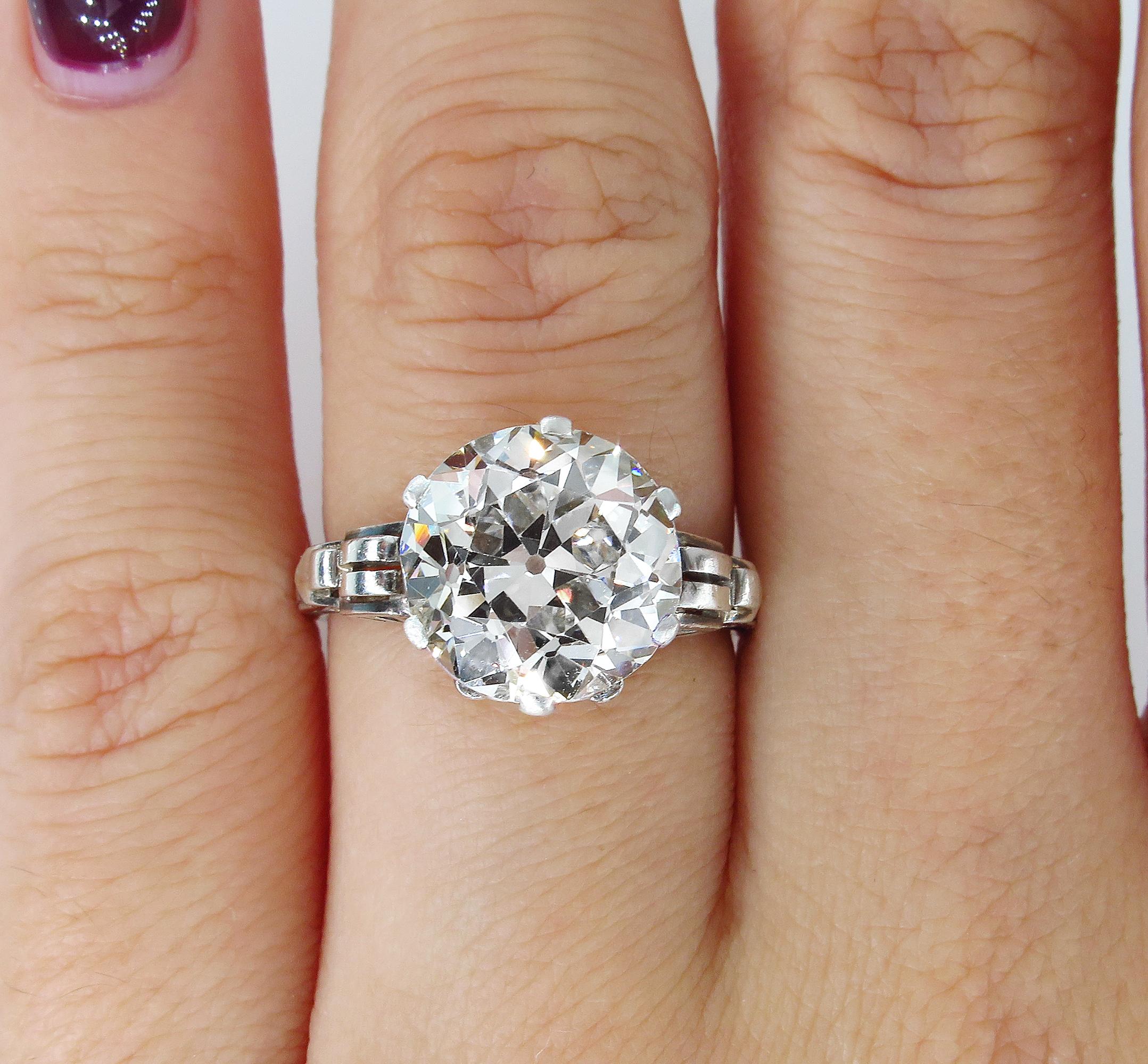 GIA Art Nouveau 4.57 Carat Old Mine Diamond Engagement Antique Ring 6