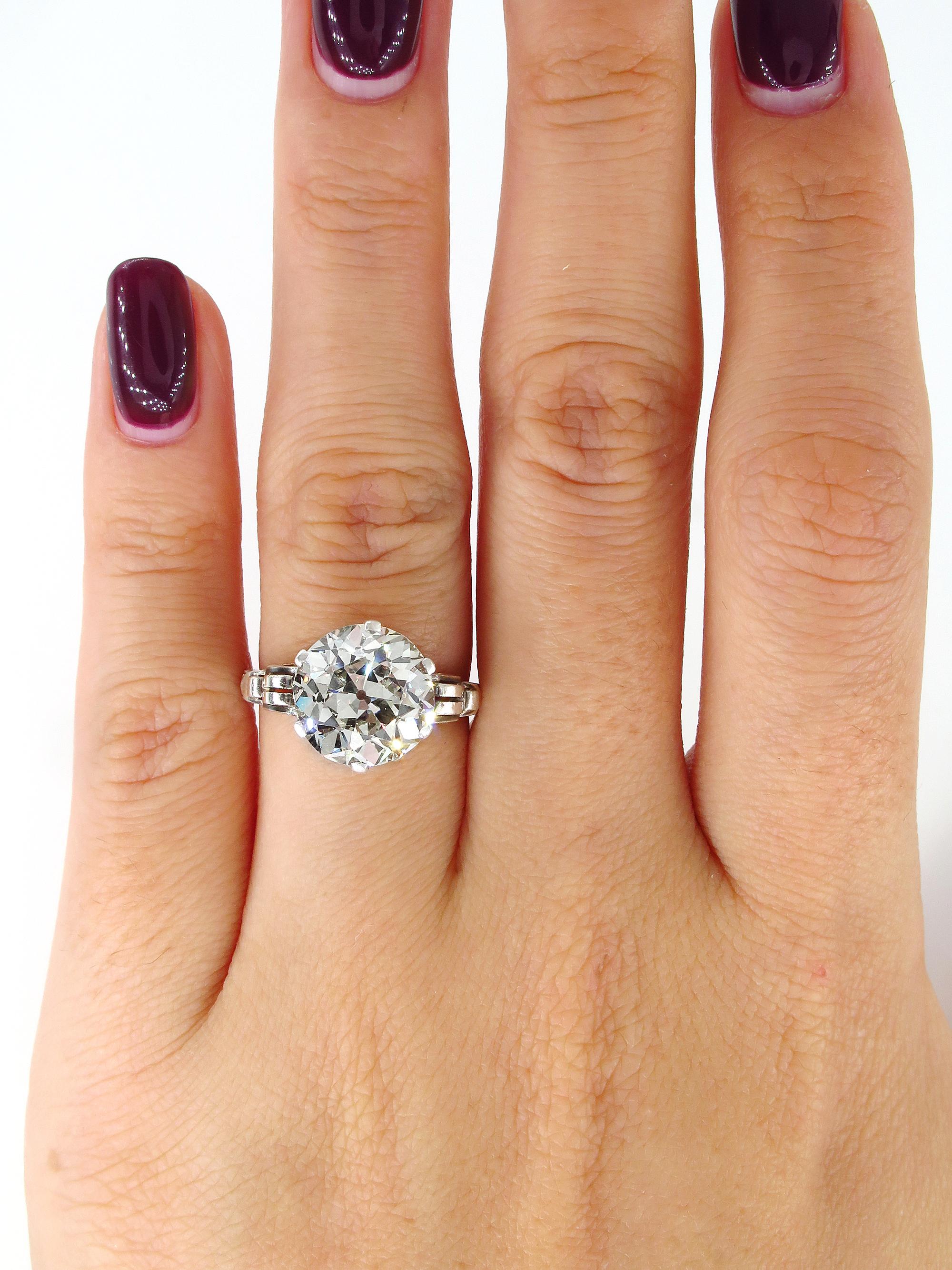 GIA Art Nouveau 4.57 Carat Old Mine Diamond Engagement Antique Ring 7