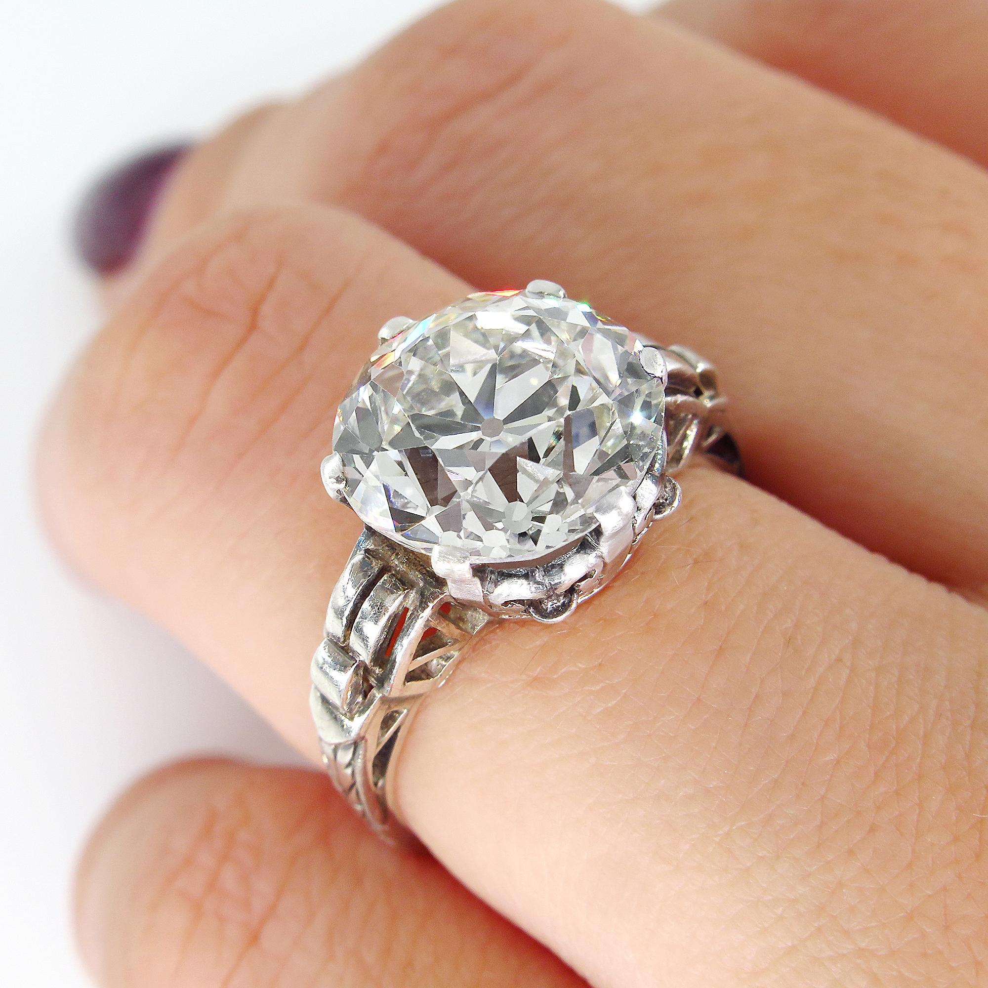 GIA Art Nouveau 4.57 Carat Old Mine Diamond Engagement Antique Ring 8