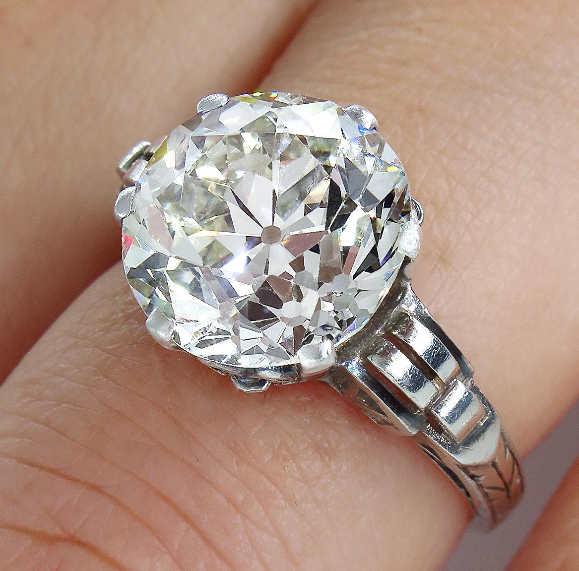 GIA Art Nouveau 4.57 Carat Old Mine Diamond Engagement Antique Ring 9