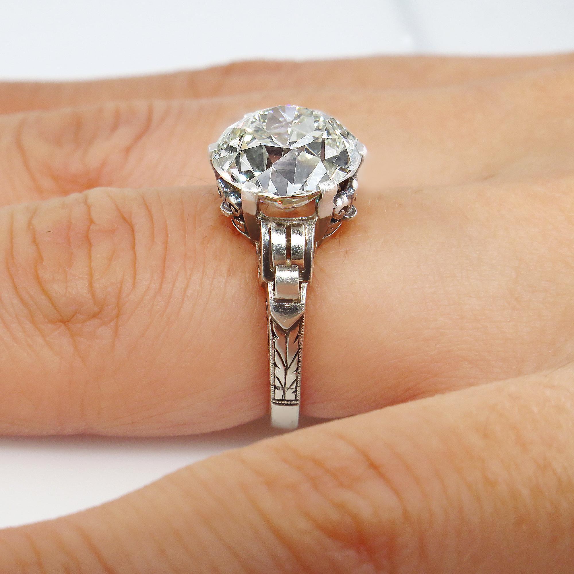 Bague de fiançailles ancienne Art nouveau en diamant taille vieille mine de 4,57 carats certifié GIA 11