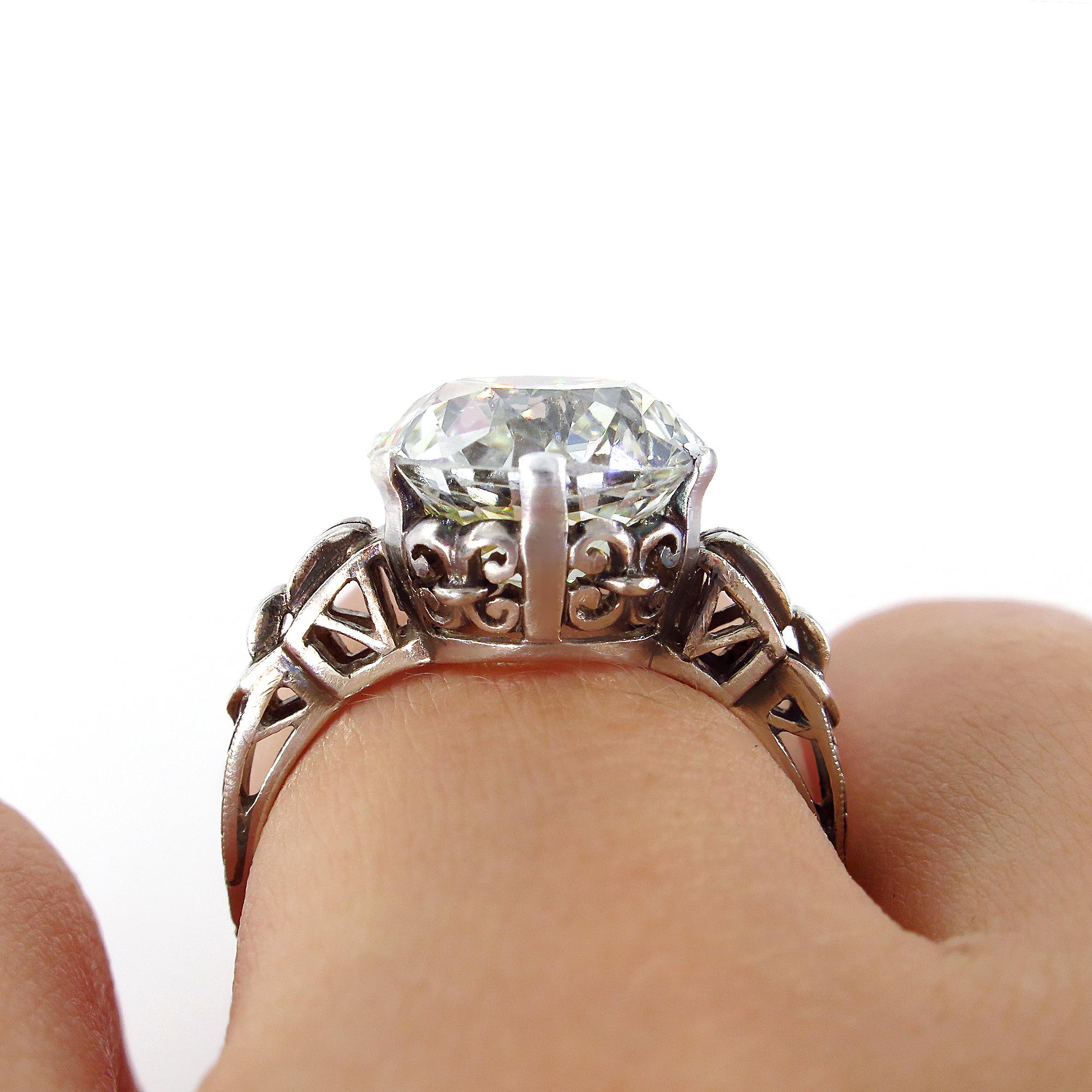 GIA Art Nouveau 4.57 Carat Old Mine Diamond Engagement Antique Ring 11