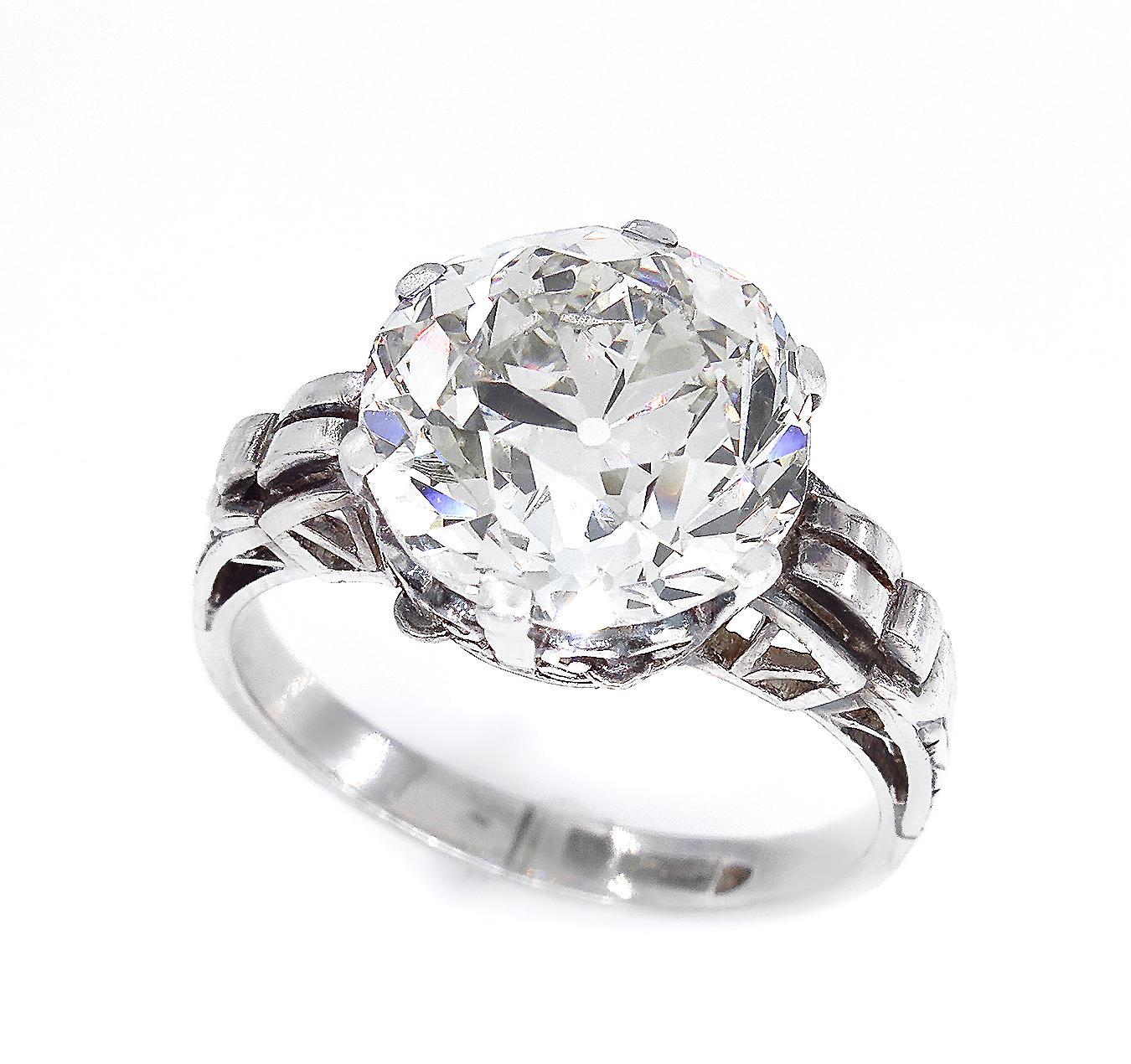 Bague de fiançailles ancienne Art nouveau en diamant taille vieille mine de 4,57 carats certifié GIA Bon état à New York, NY