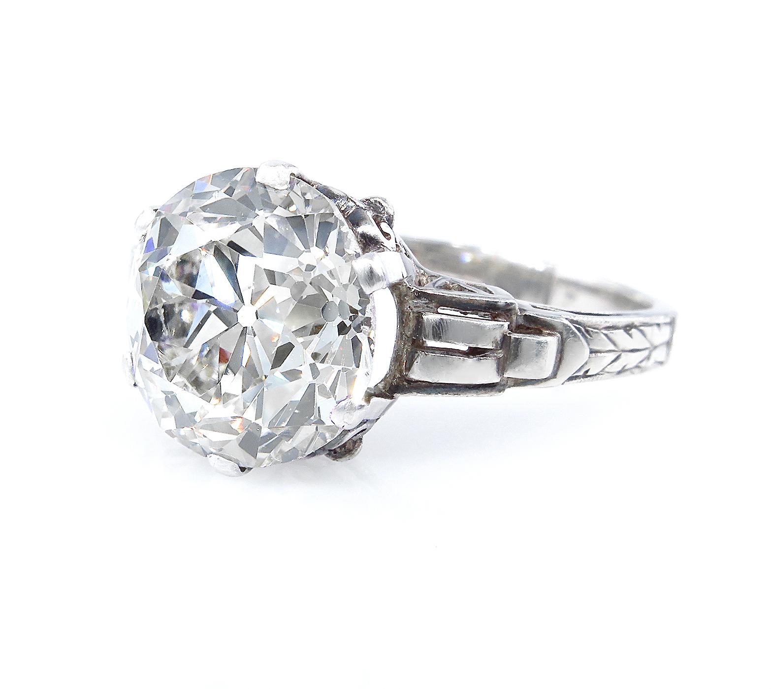 Women's GIA Art Nouveau 4.57 Carat Old Mine Diamond Engagement Antique Ring