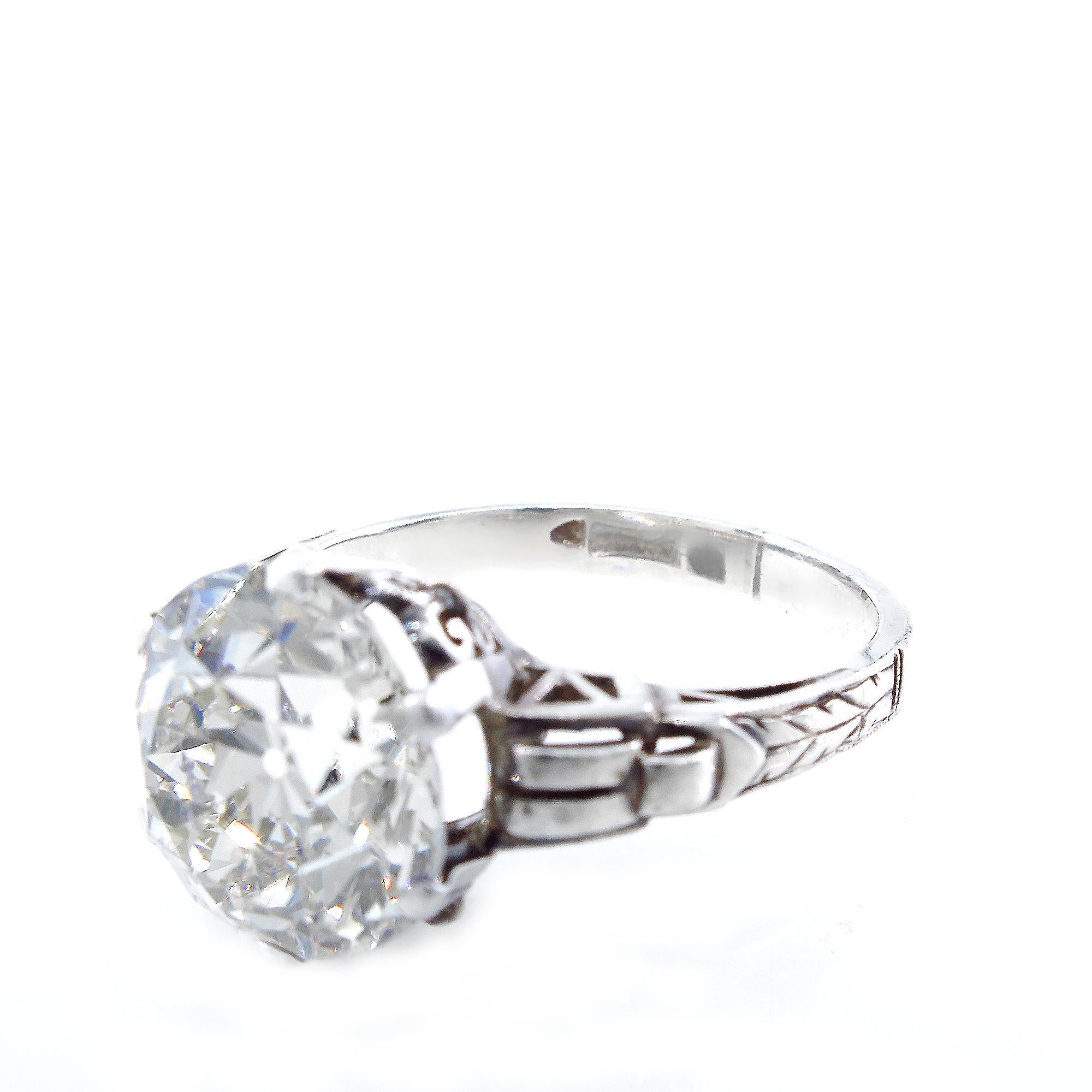 GIA Art Nouveau 4.57 Carat Old Mine Diamond Engagement Antique Ring 1